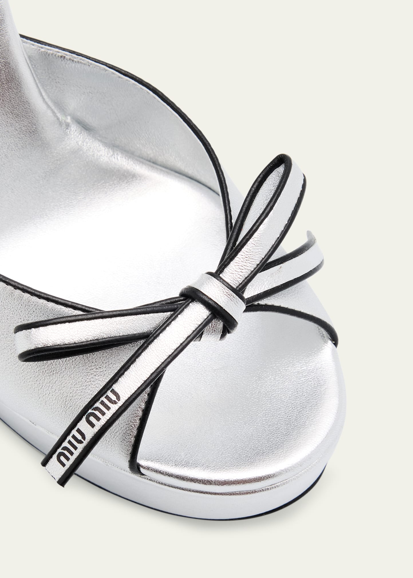 Miu Miu Metallic Leather Bow Peep-Toe Platform Sandals