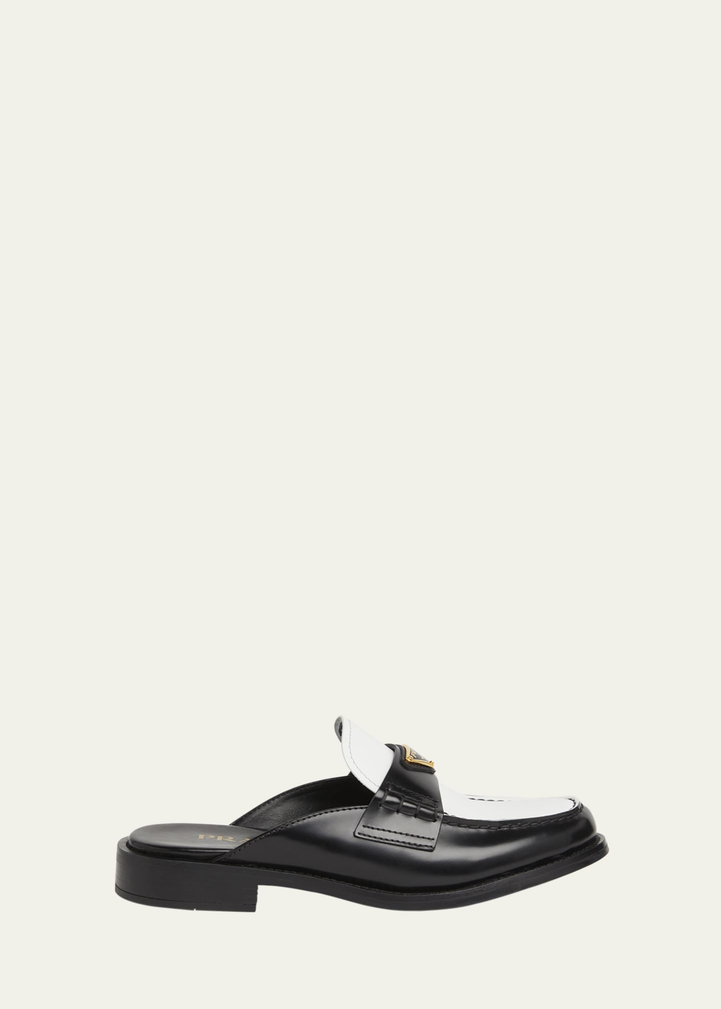 Prada Spazzolato Bicolor Triangle Logo Loafer Mules - Bergdorf Goodman