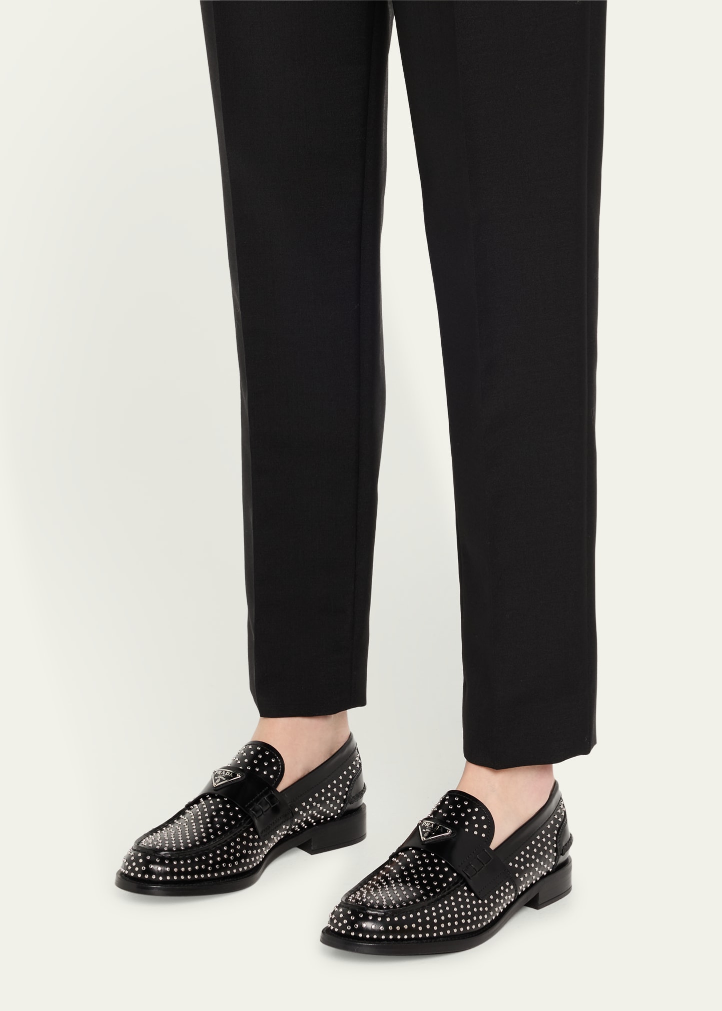 Prada Spazzolato Leather Studded Loafers - Bergdorf Goodman