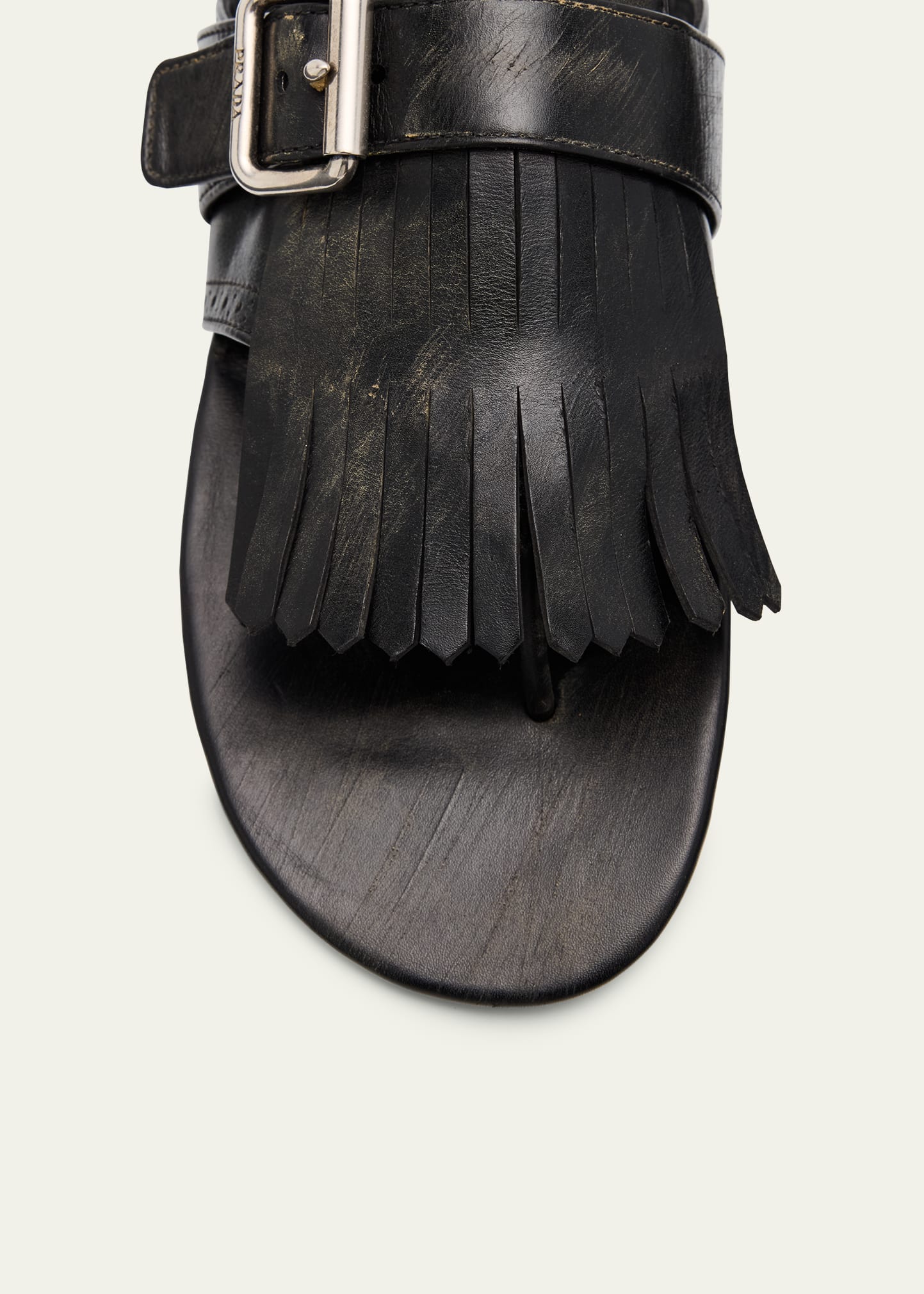 Prada Vitello Leather Fringe Buckled Thong Sandals - Bergdorf Goodman