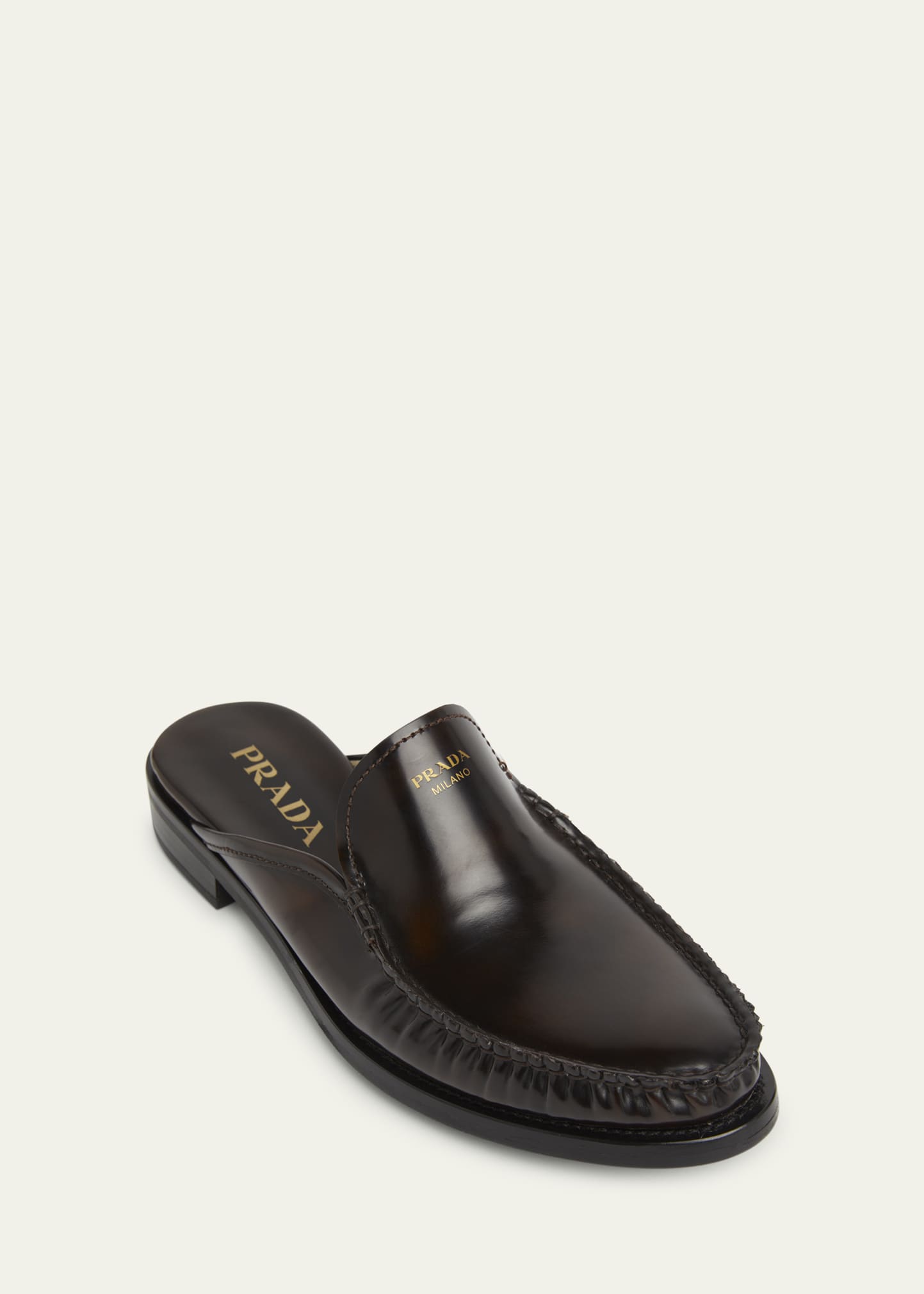 Prada Spazzolato Leather Loafer Mules - Bergdorf Goodman