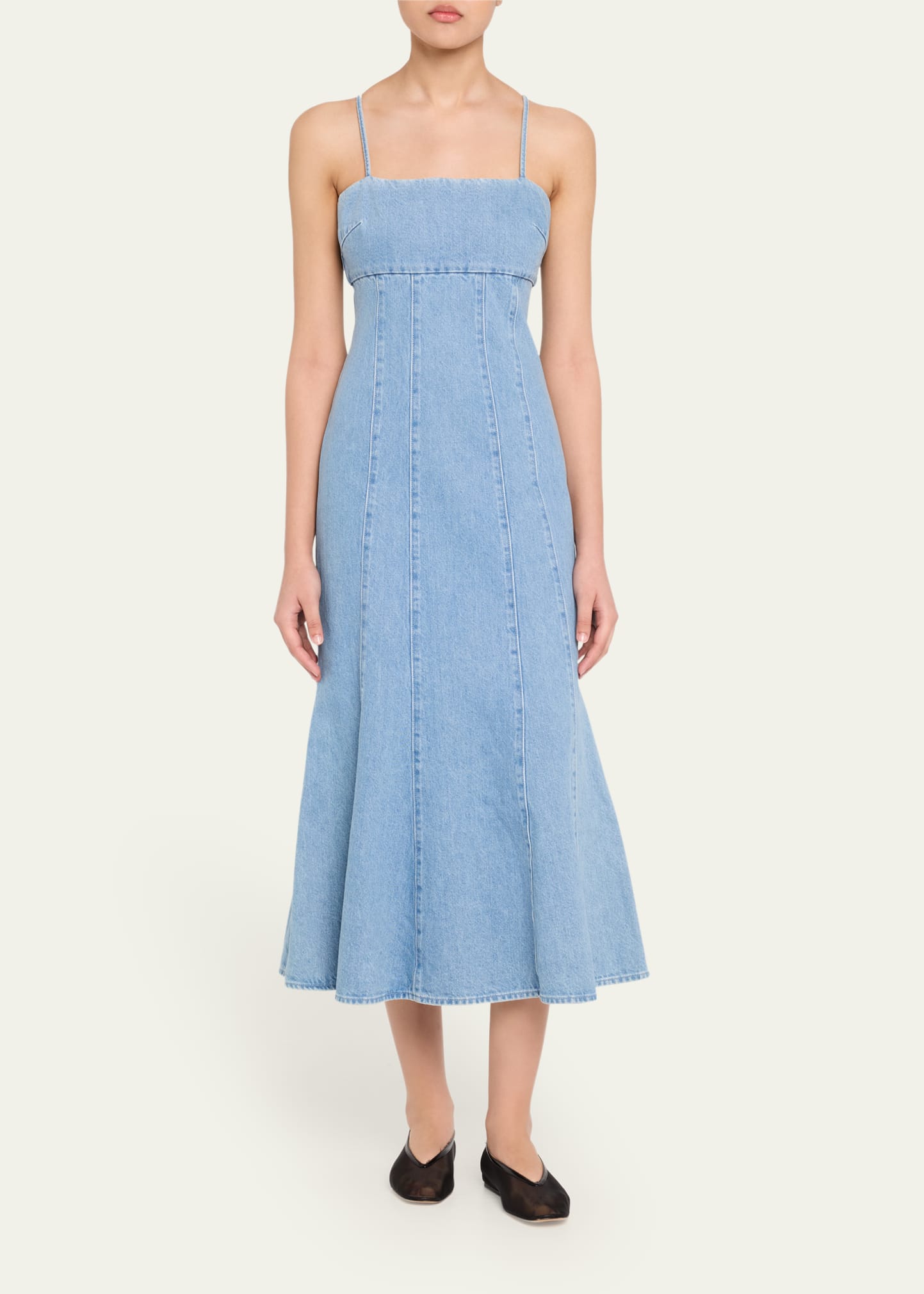 josephine sculpted denim midi dress