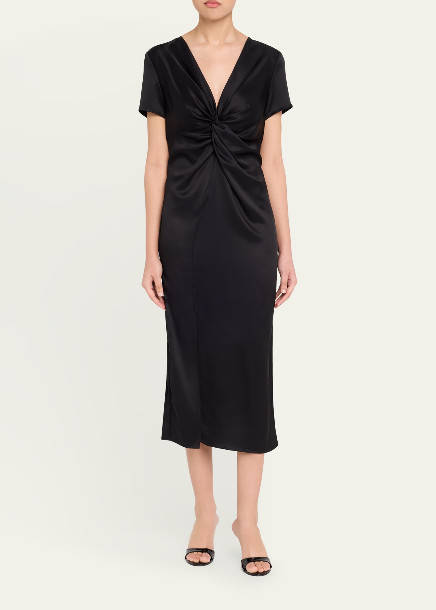 heather twist-front satin midi dress