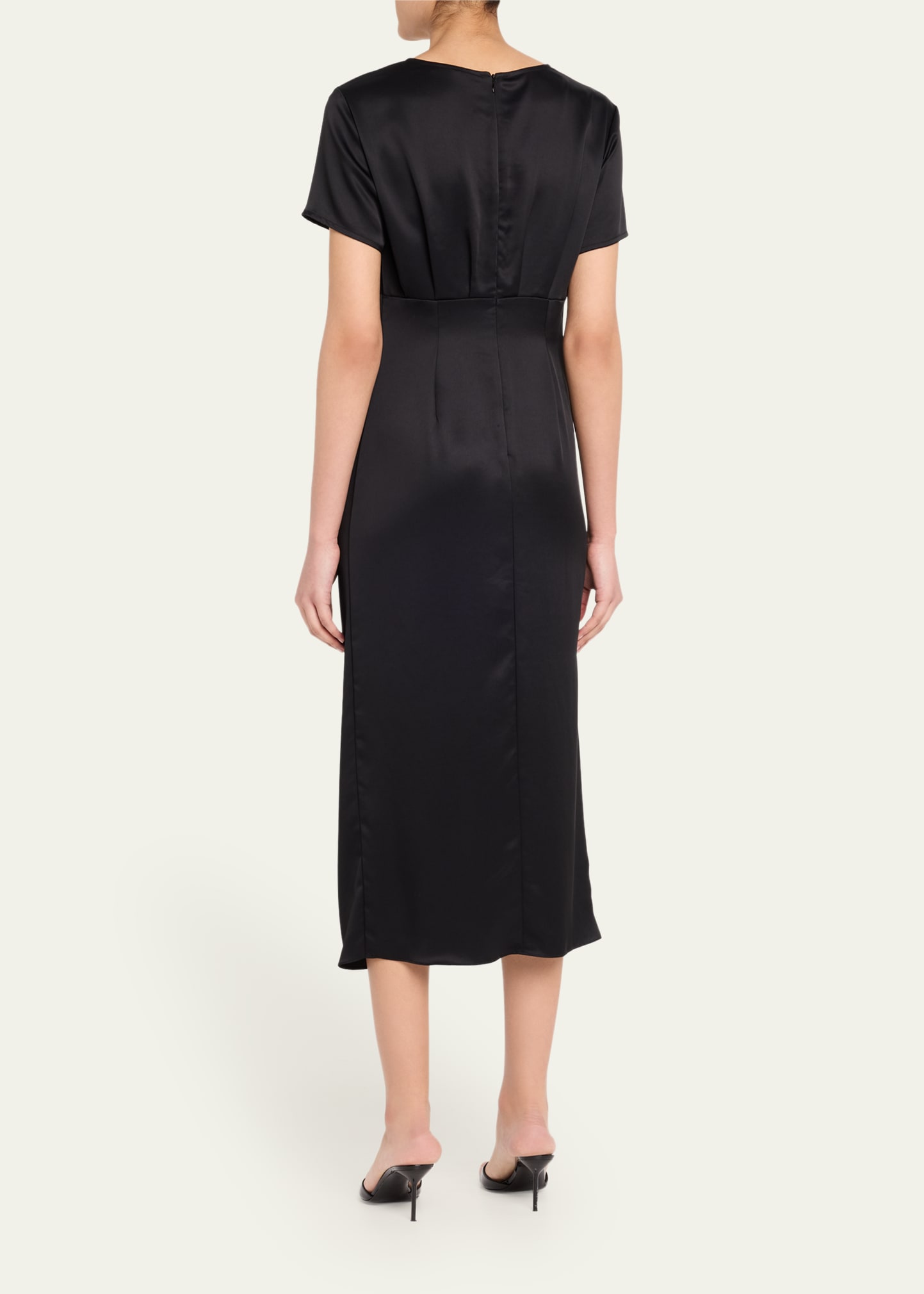 heather twist-front satin midi dress