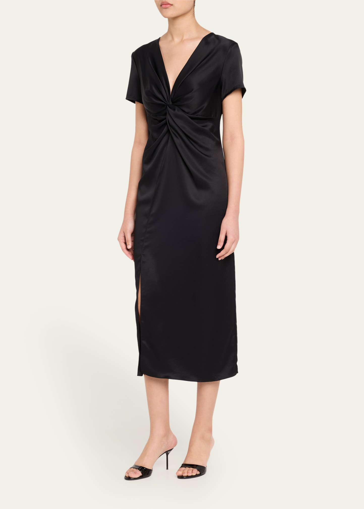 heather twist-front satin midi dress
