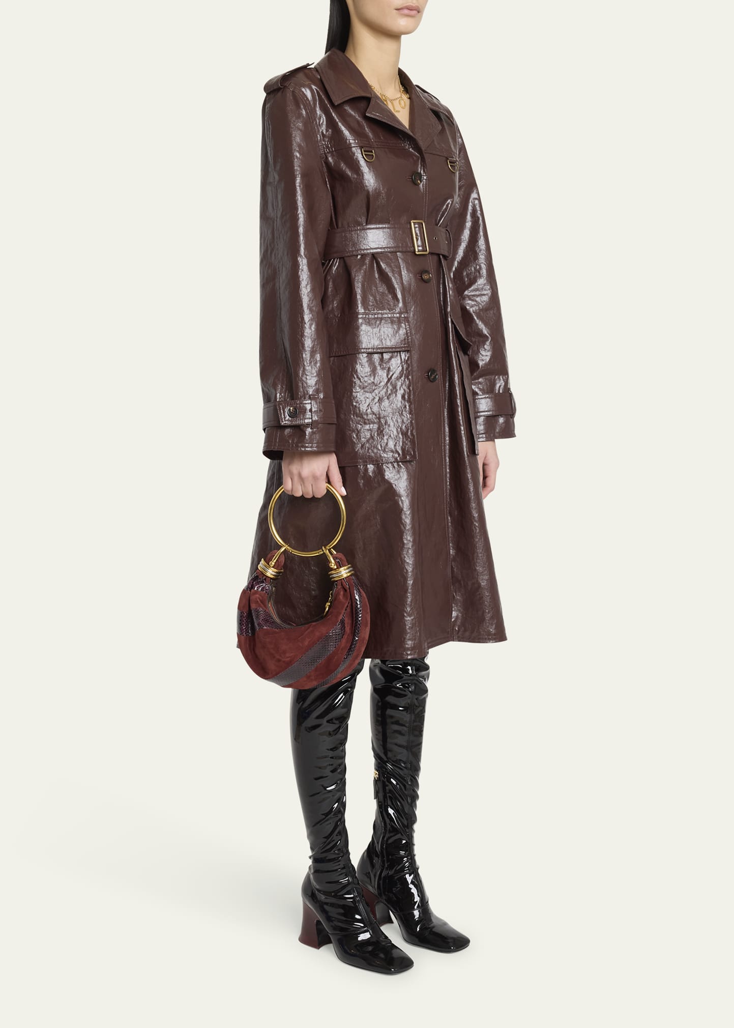 Chloe Bracelet Shoulder Bag in Calfskin Suede and Snakeskin