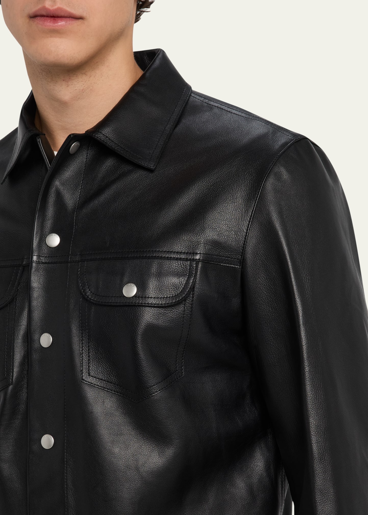 FRAME Men's Leather Trucker Jacket - Bergdorf Goodman