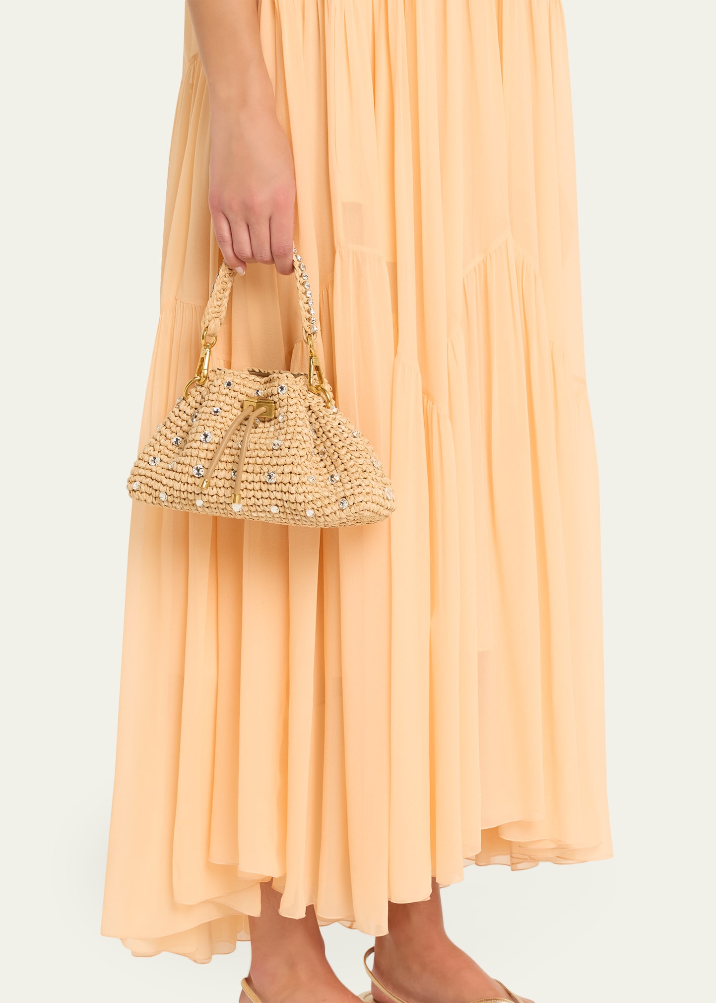 Jimmy Choo Cinch Small Crystal-Embellished Raffia Drawstring Top