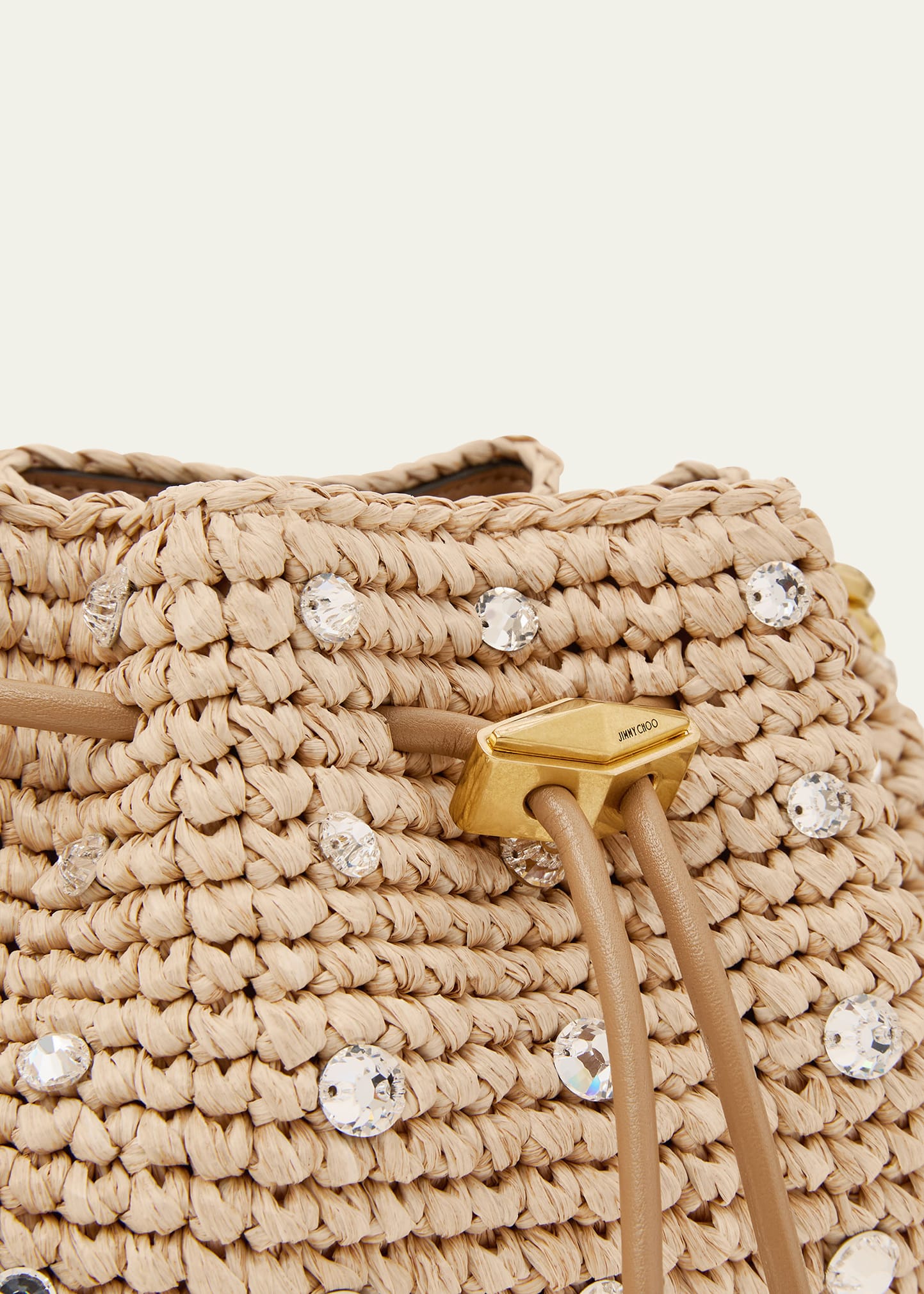 Jimmy Choo Cinch Small Crystal-Embellished Raffia Drawstring Top
