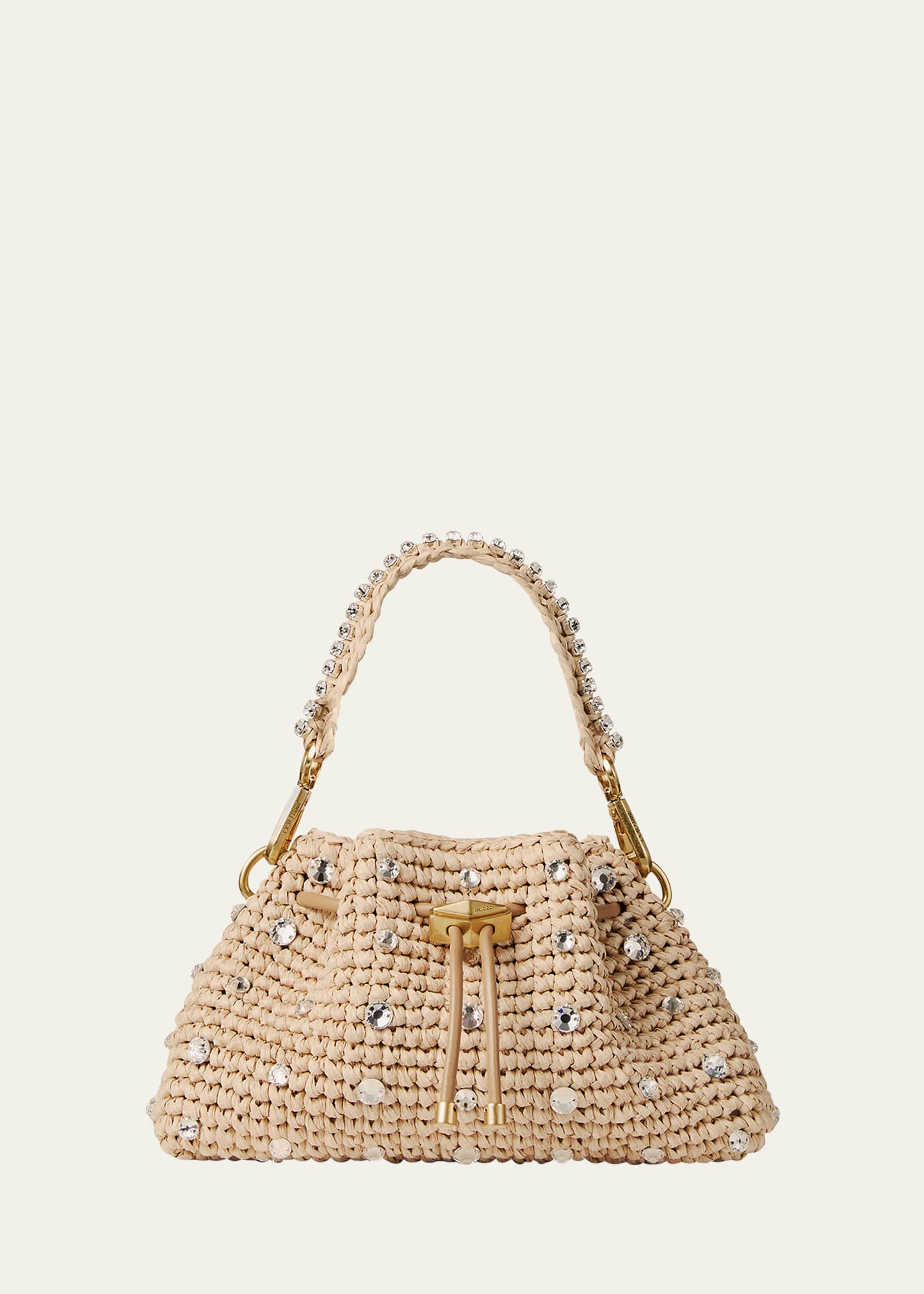 Jimmy Choo Cinch Small Crystal-Embellished Raffia Drawstring Top