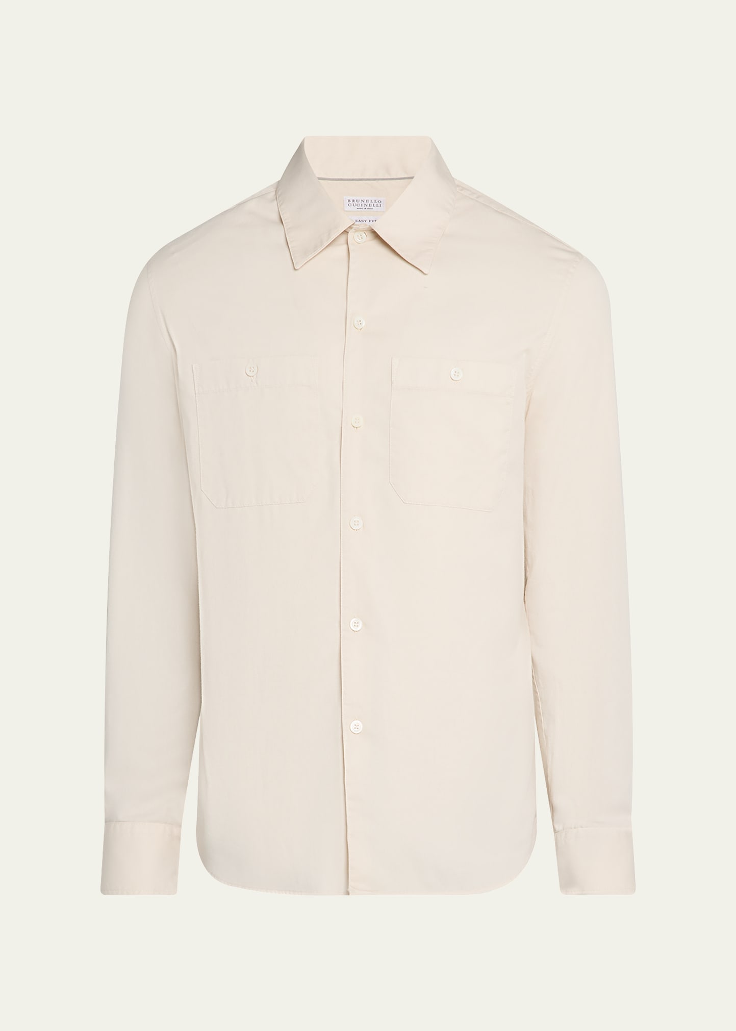 BRUNELLO CUCINELLI クリーム色 半袖シャツ Brunello Cucinelli Men's High Summer Capsule Cotton Button