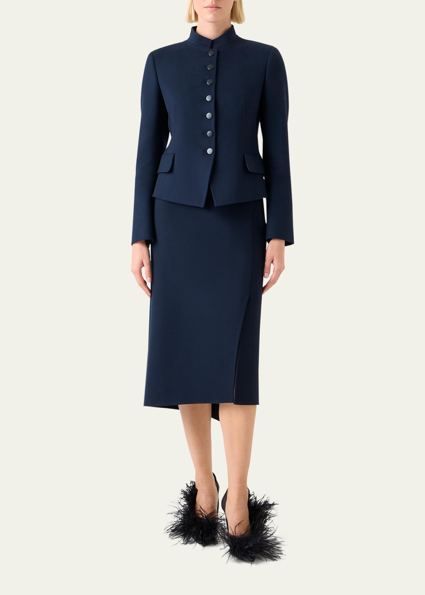 Akris Asymmetric Trapezoid Wool Flannel Double-Face Midi Skirt