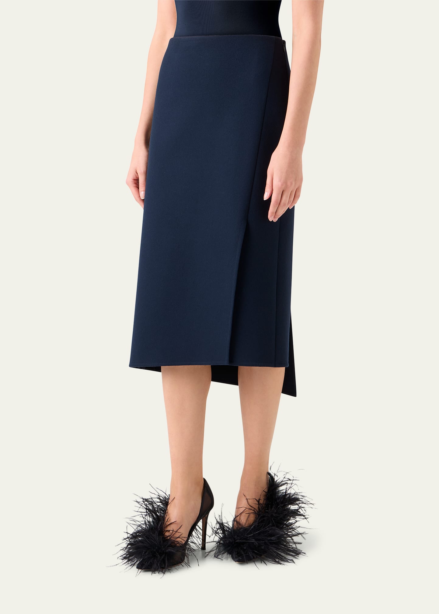 Akris Asymmetric Trapezoid Wool Flannel Double-Face Midi Skirt