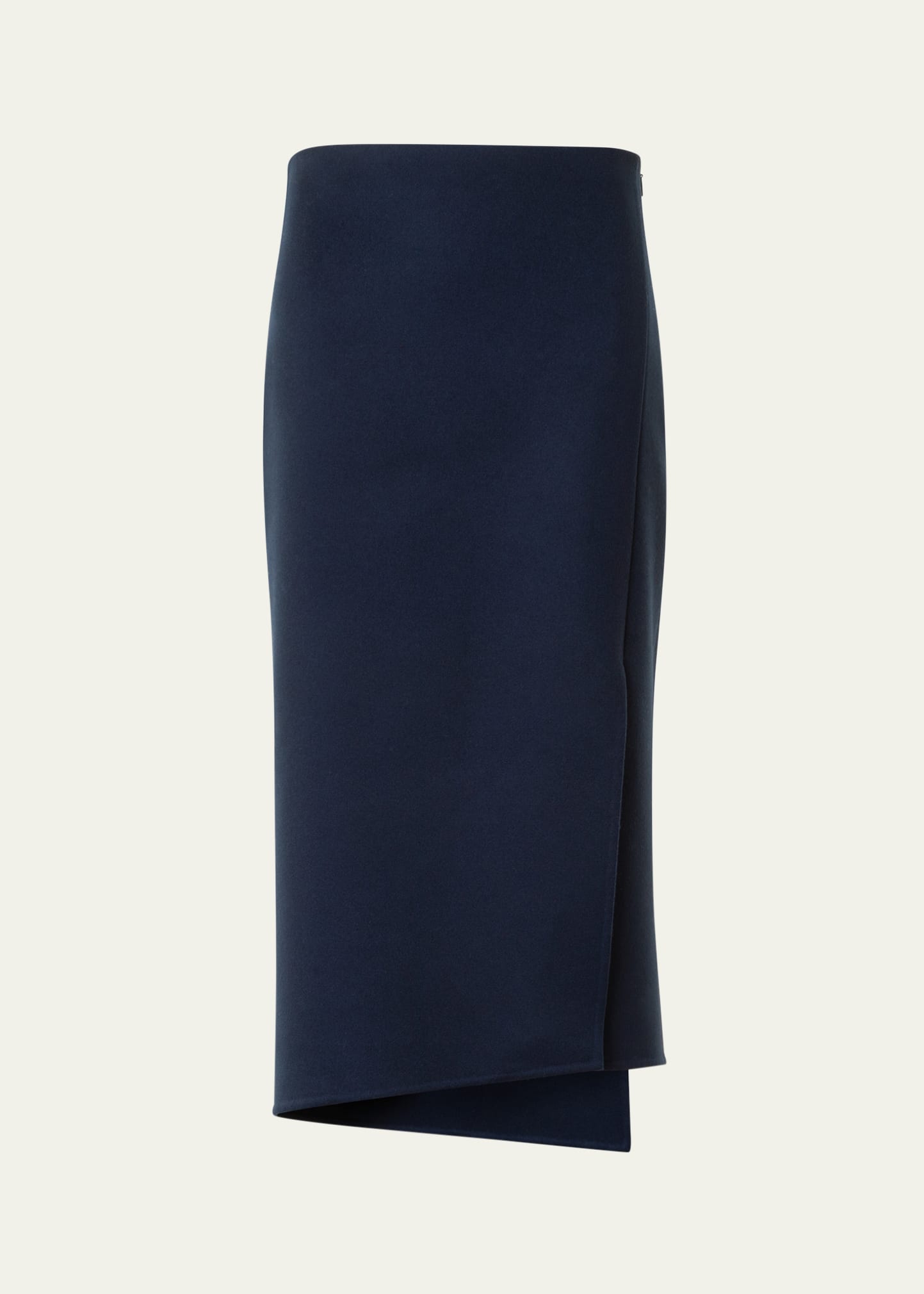 Akris Asymmetric Trapezoid Wool Flannel Double-Face Midi Skirt