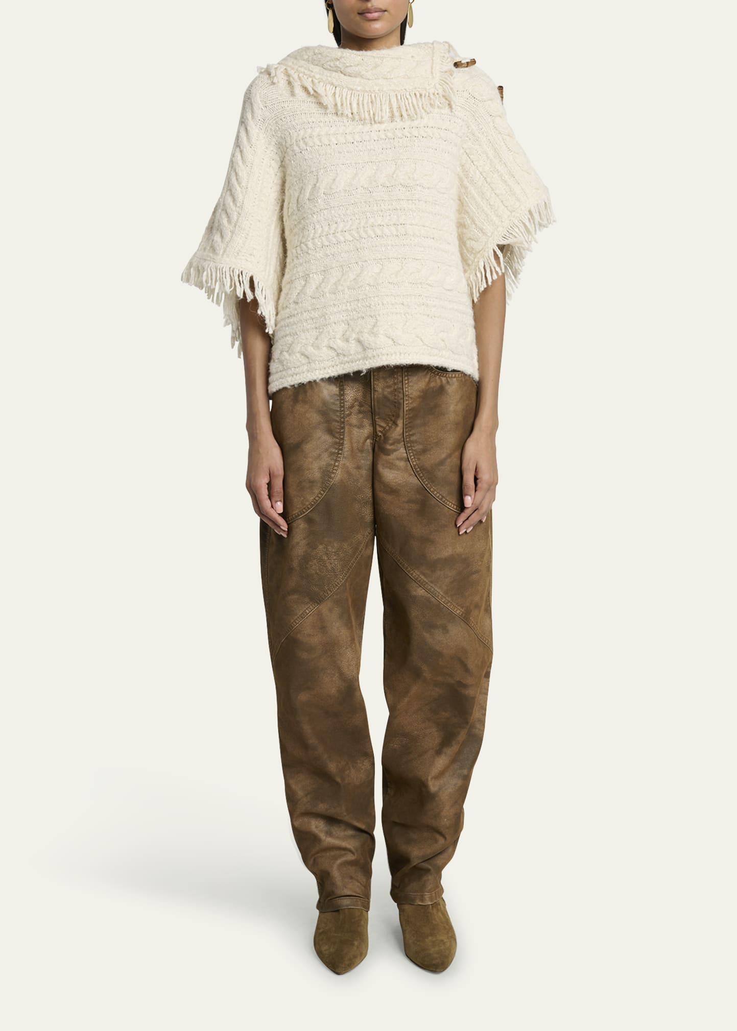 【美品】ISABEL MARANT ETOILE/リブニット/サイドスリット Etoile Isabel Marant Blanche Fringe Cable-Knit Sweater - Bergdorf