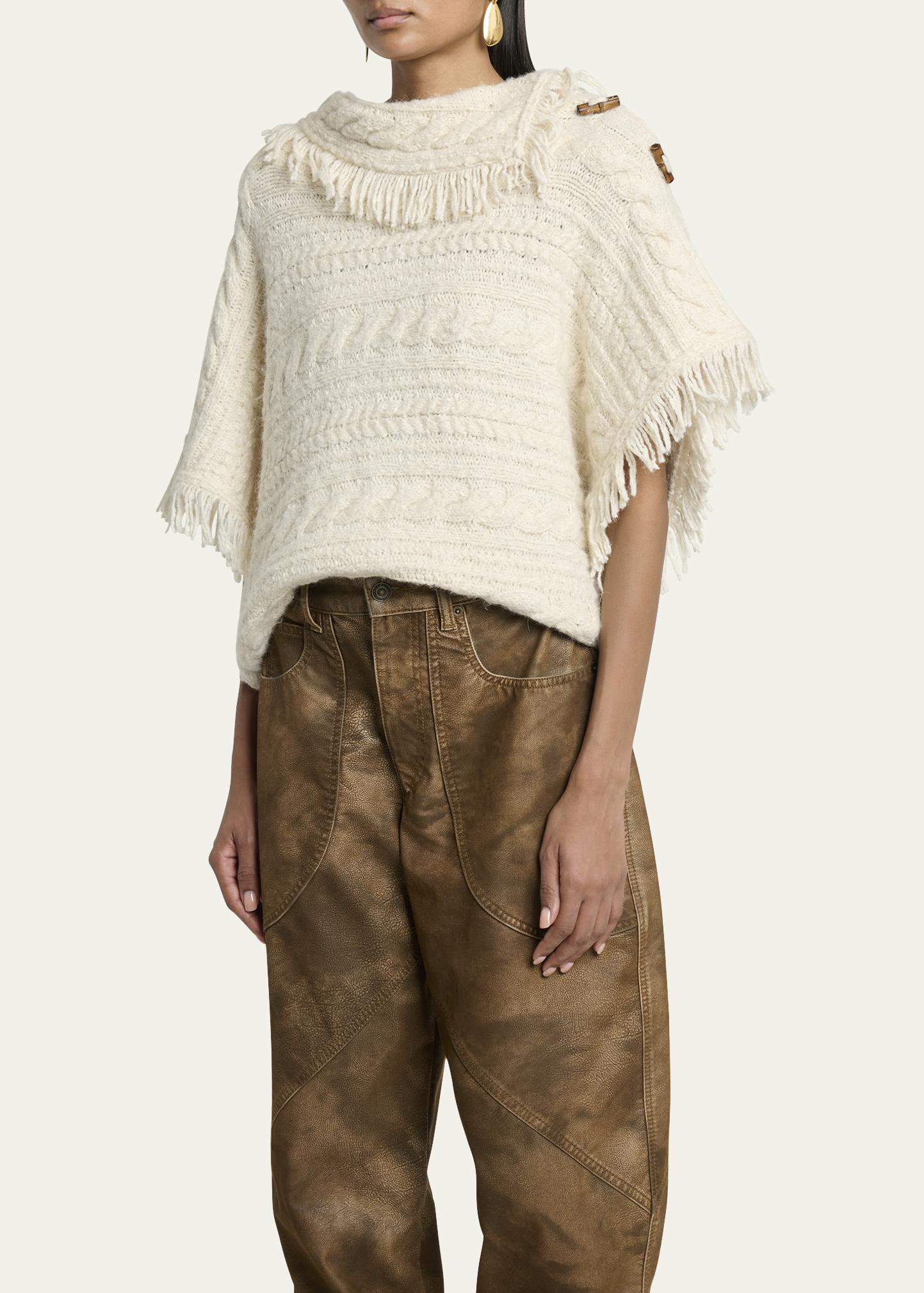 Etoile Isabel Marant Blanche Fringe Cable-Knit Sweater - Bergdorf