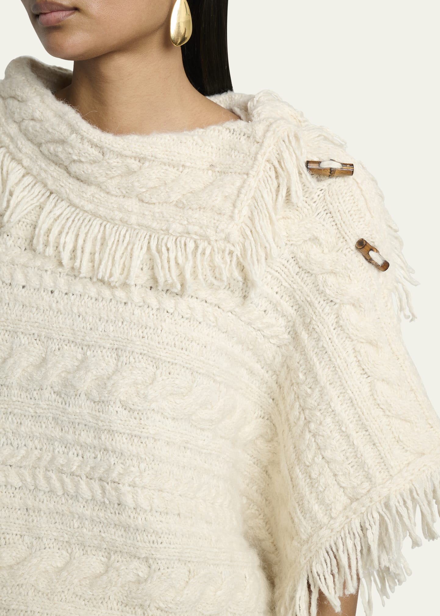 Etoile Isabel Marant Blanche Fringe Cable-Knit Sweater - Bergdorf