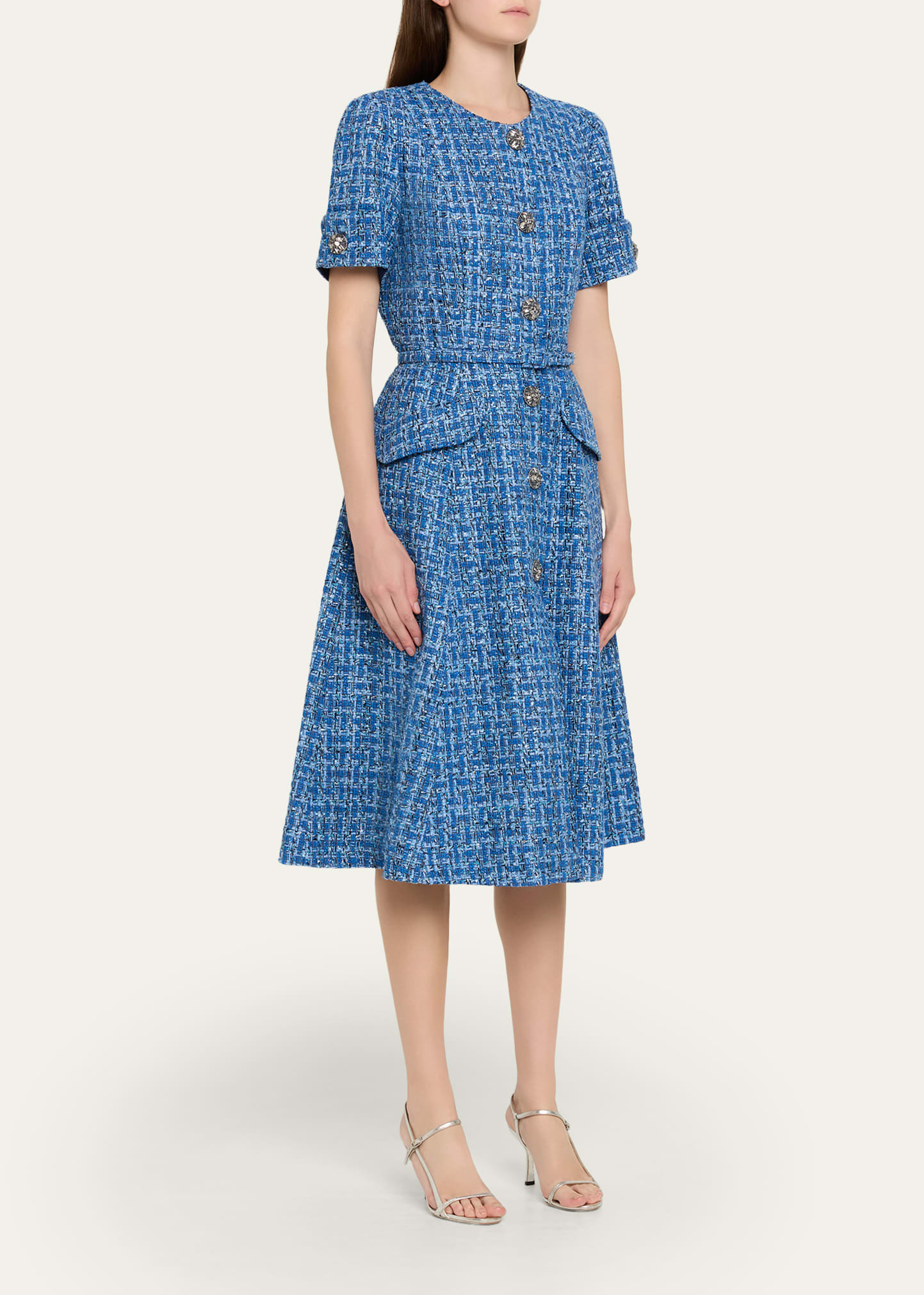 knee length dresses for ladies Dorrit Purple Tweed Midi Dress L main image 1
