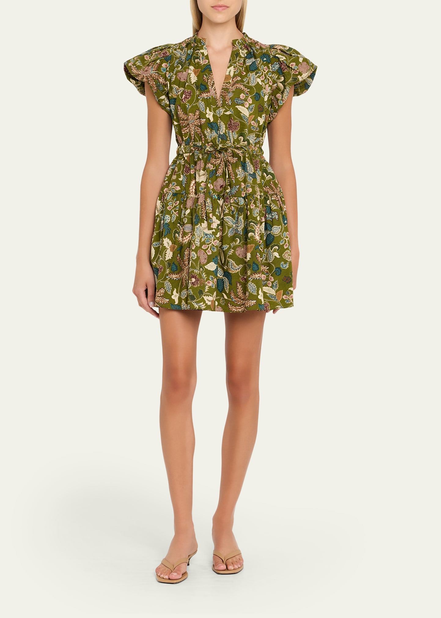 Ulla Johnson Izel Paisley-Print Cotton Puff-Sleeve Tie-Waist