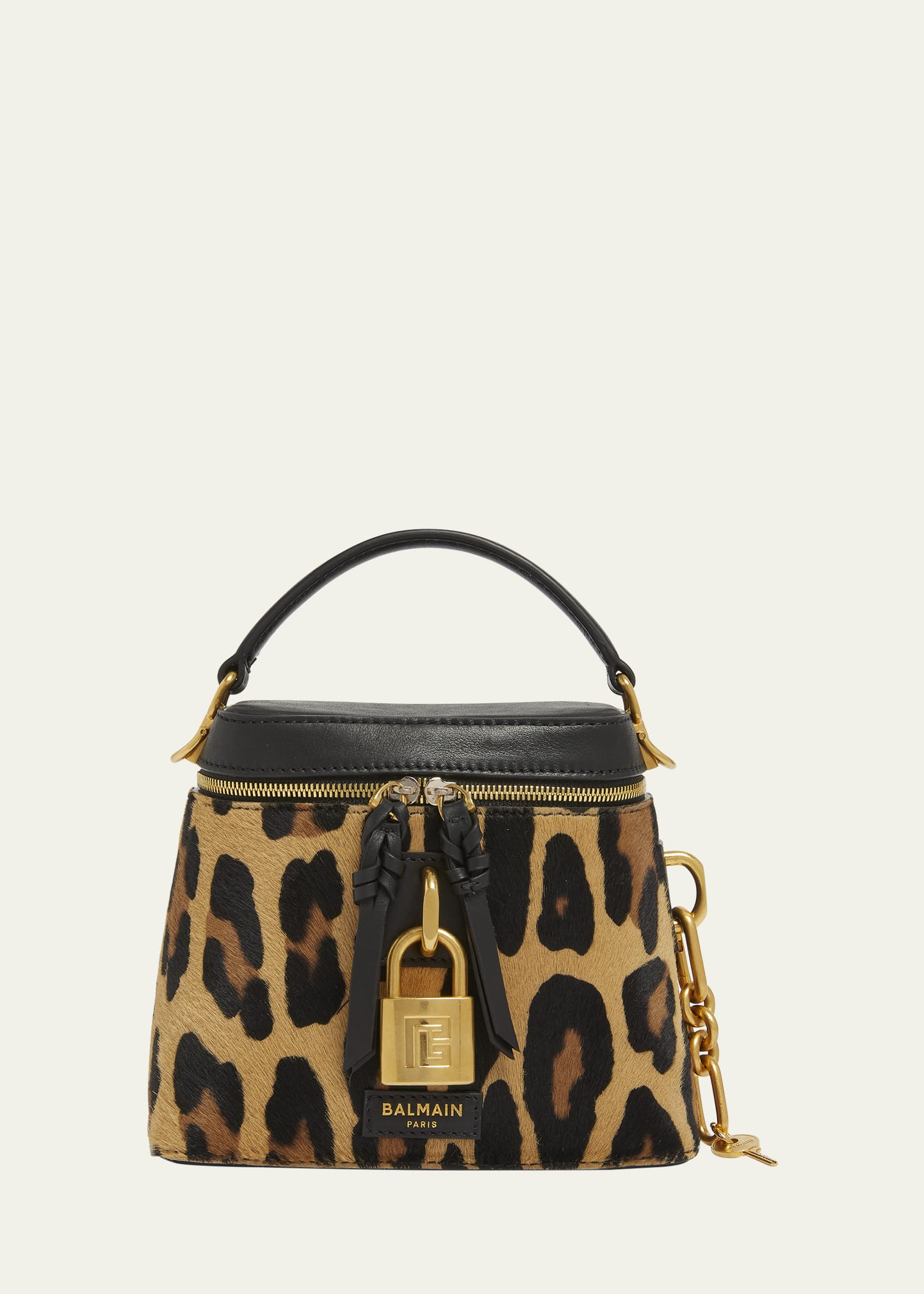 Balmain Pulse Vanity Leopard Top-Handle Bag in Calf Hair