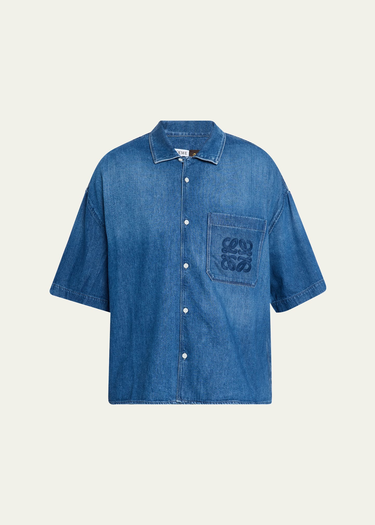 Loewe Men's Denim Anagram Pocket Short-Sleeve Shirt - Bergdorf Goodman