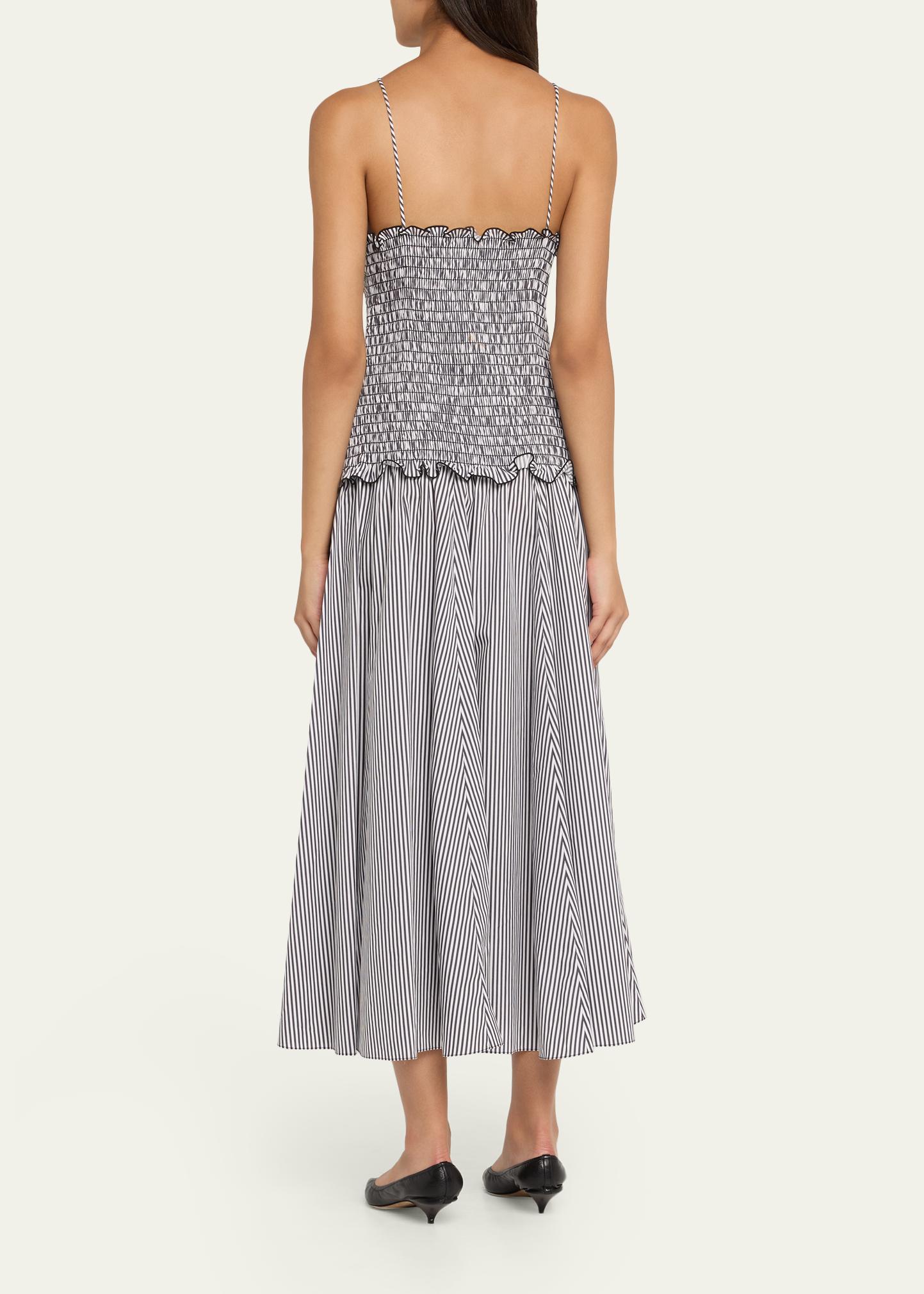 Brandon Maxwell Josie Smocked Drop-Waist Maxi Dress 