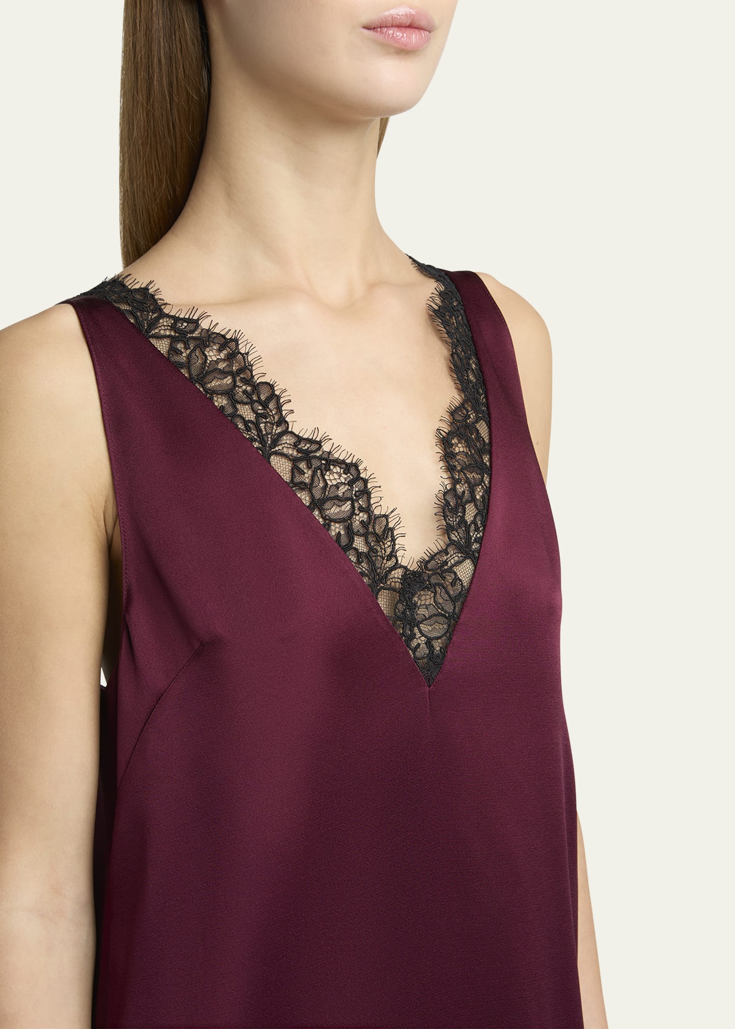 lace panel slip dress by stella mccartney Lace-trimmed satin midi dress - brown