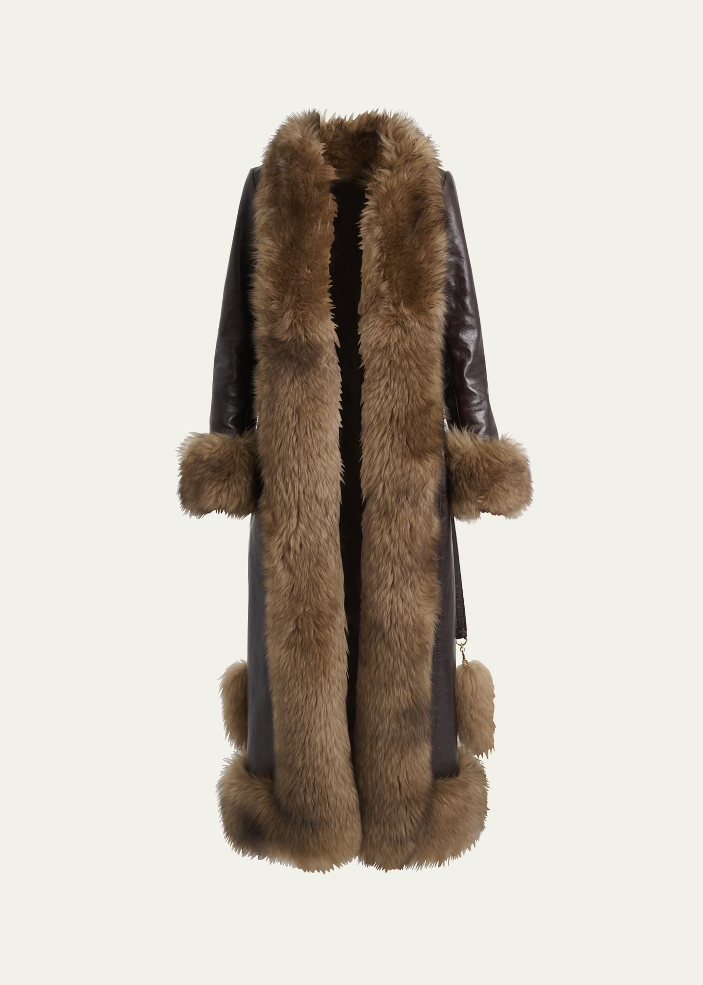 Chloé ヘリンボーンファー付きロングコート 40 Chloe Lamb Shearling-Trim Shiny Leather Long Coat - Bergdorf Goodman