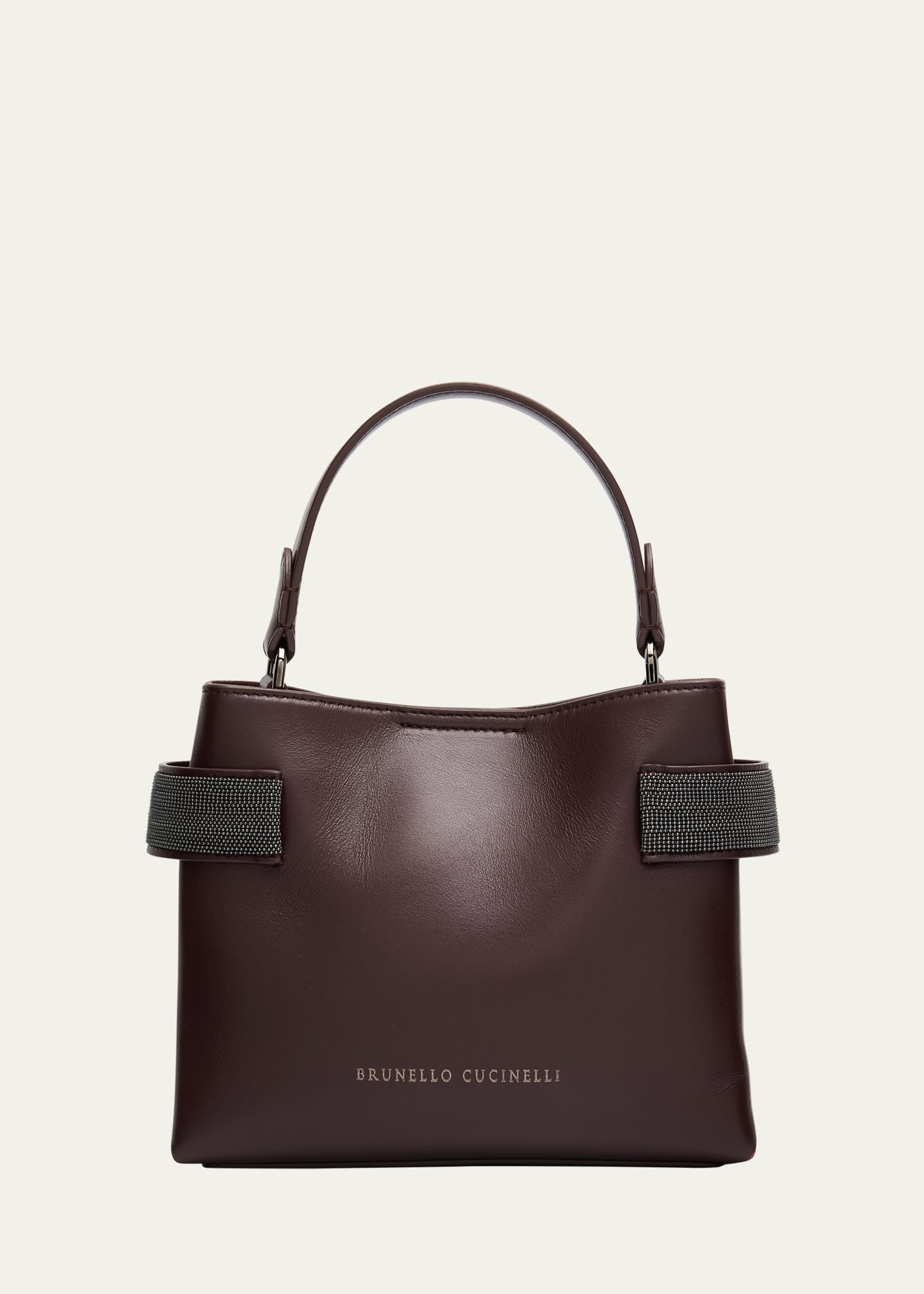 【関税・送料込み】BRUNELLO CUCINELLI TOP HANDLE BAGS Brunello Cucinelli Leather Monili Top Handle Messenger Bag Black