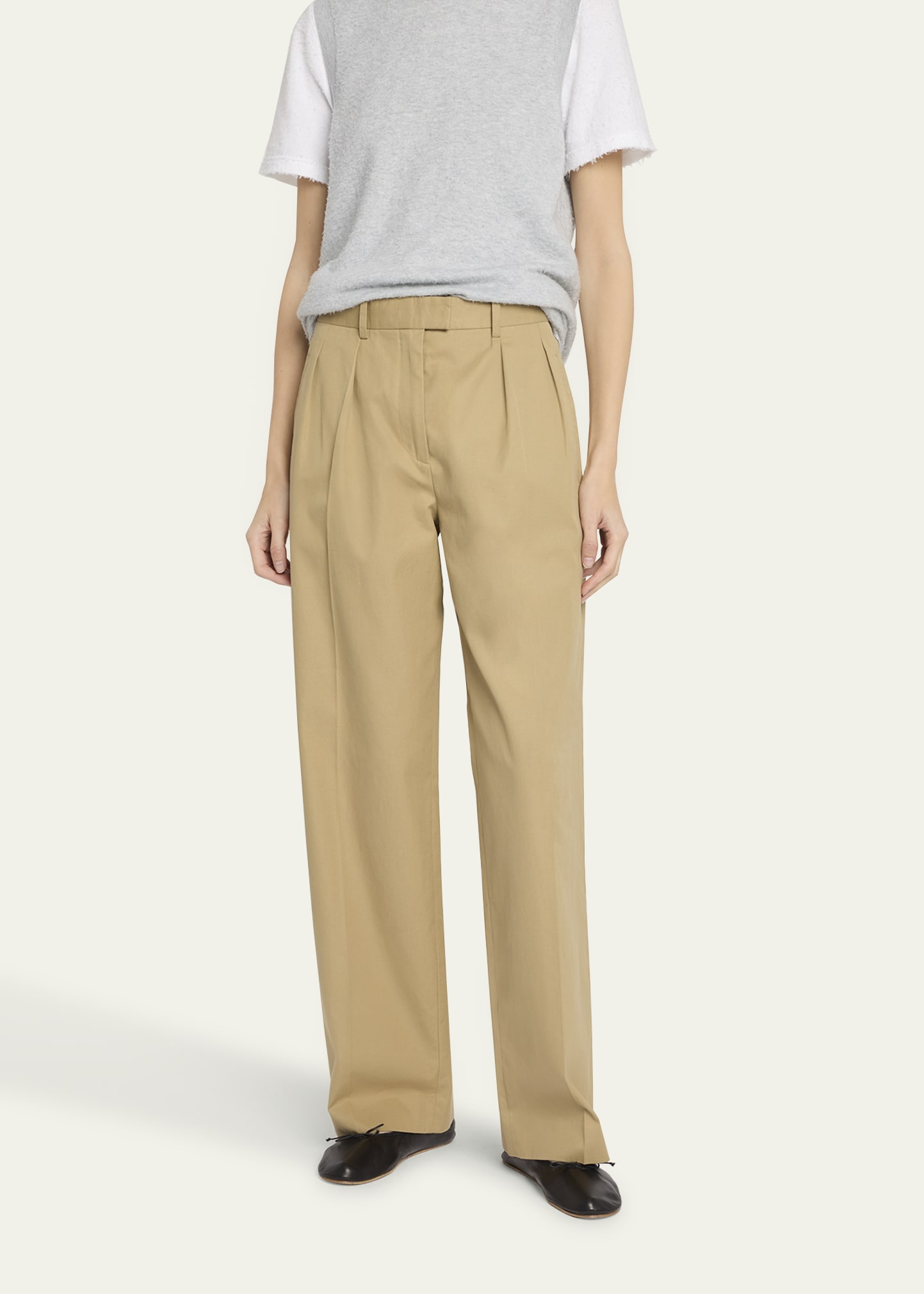 THE ROW Alfidis Pleated Straight-Leg Cotton-Cashmere Pants