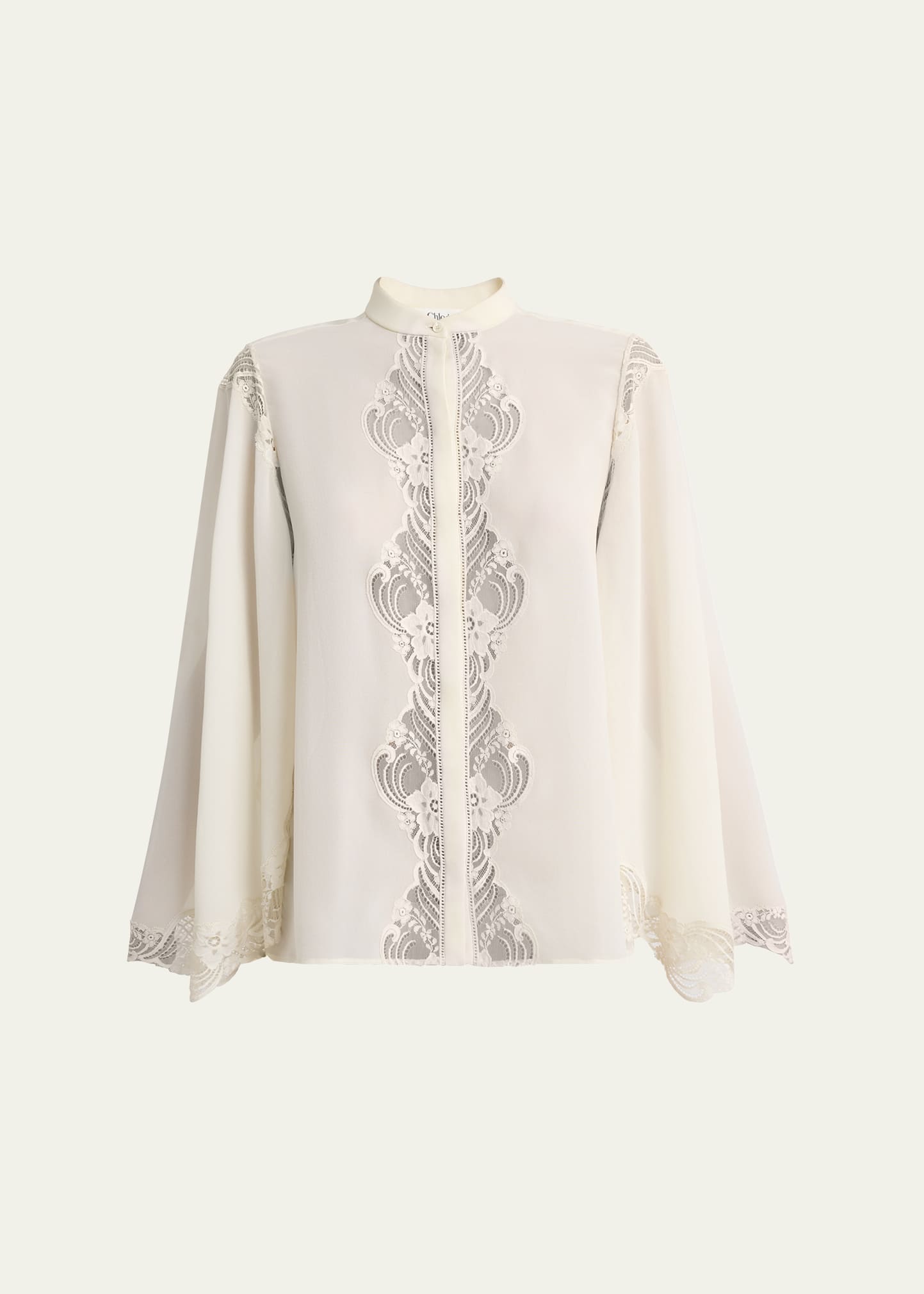 Chloe Lace Placket Tulip-Sleeve Silk Blouse - Bergdorf Goodman