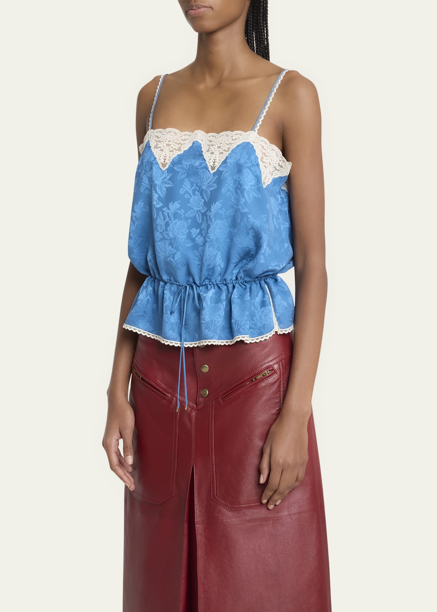 Chloe Lace-Trim Floral Silk Jacquard Camisole Top - Bergdorf