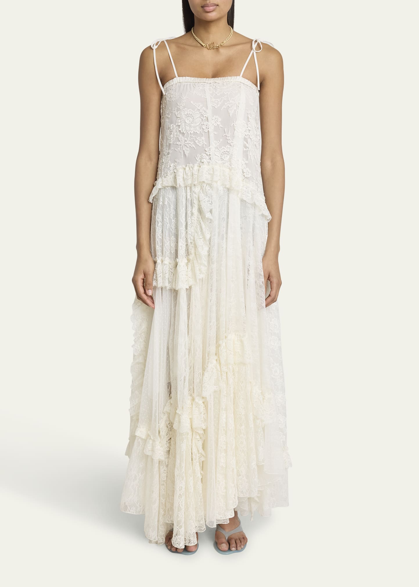 Chloe Ruffle-Trim Floral Lace Maxi Dress - Bergdorf Goodman