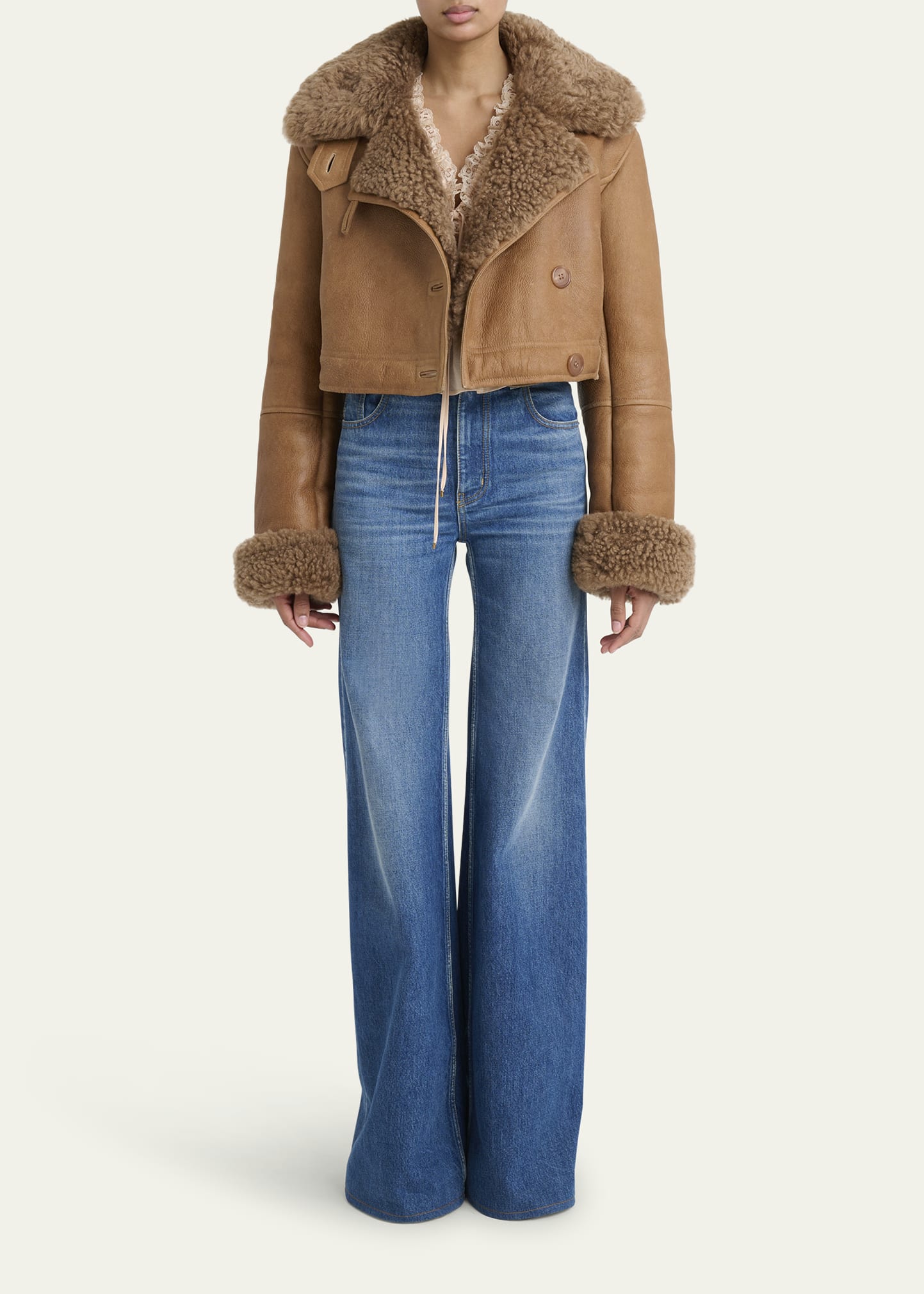 Chloe Lamb Shearling Crop Moto Jacket - Bergdorf Goodman