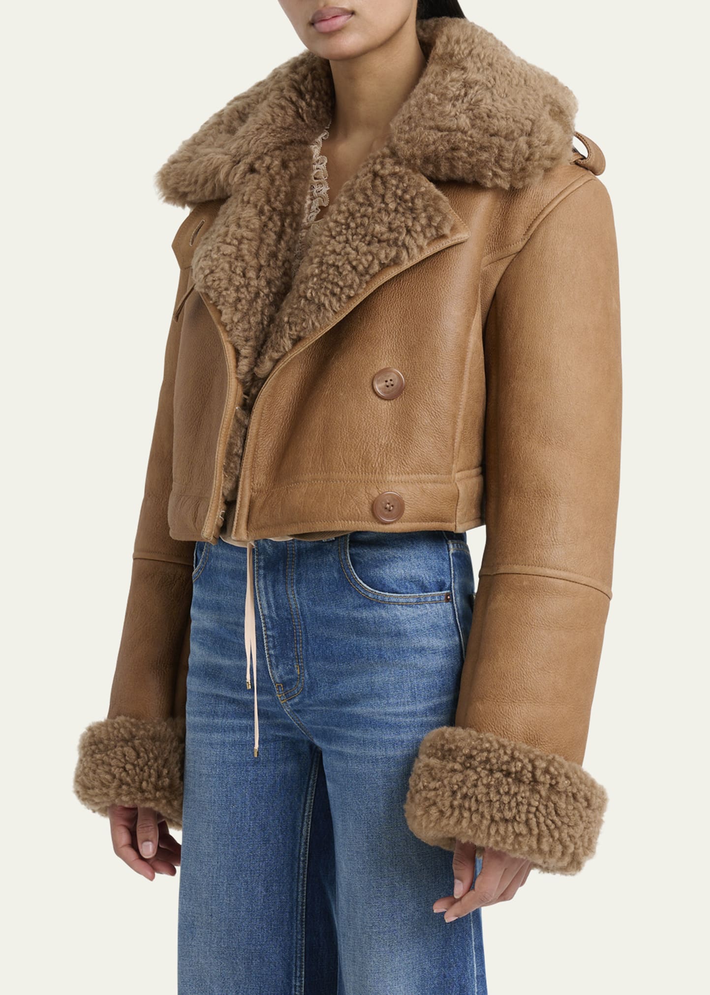Chloe Lamb Shearling Crop Moto Jacket - Bergdorf Goodman