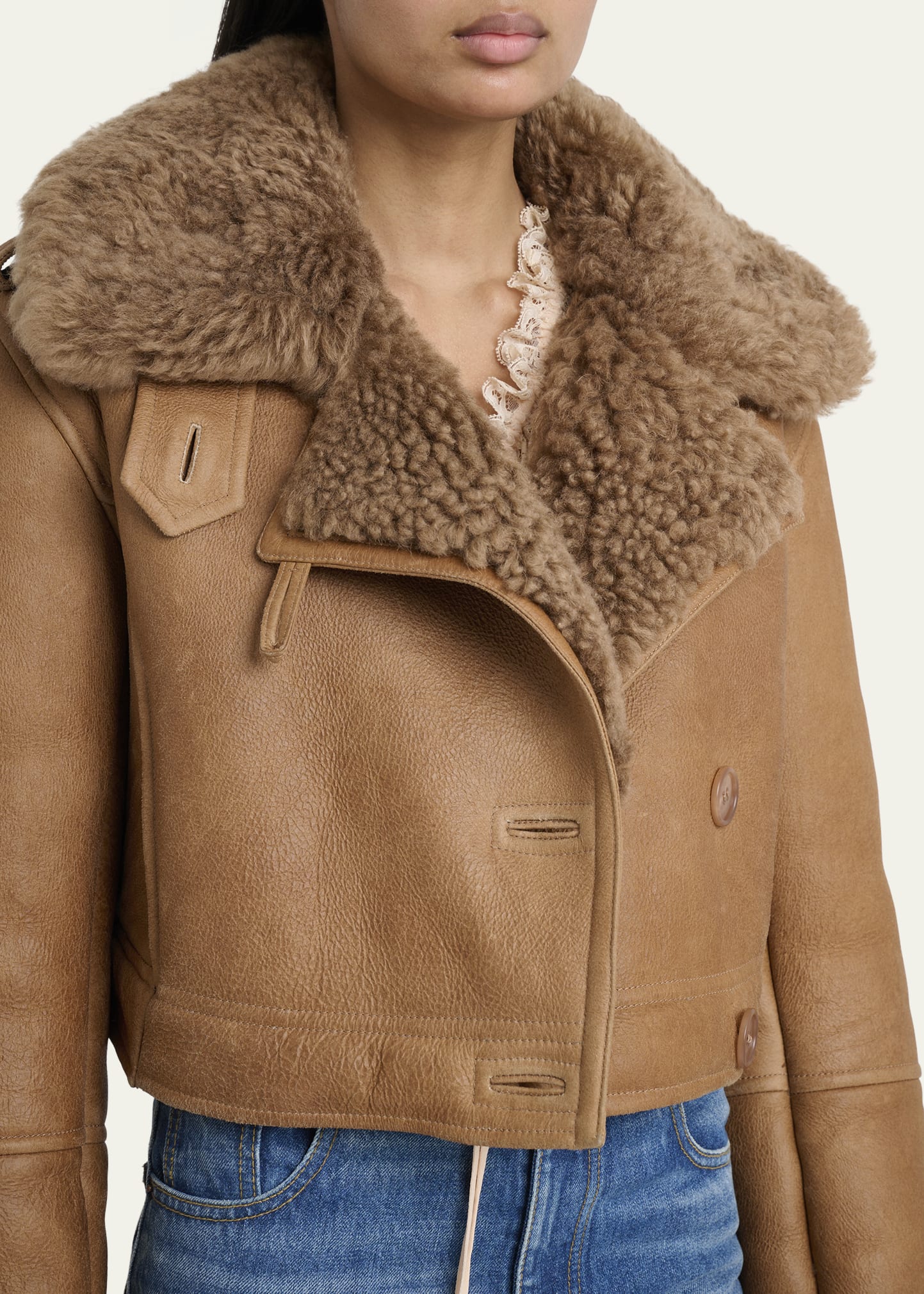 Chloe Lamb Shearling Crop Moto Jacket - Bergdorf Goodman