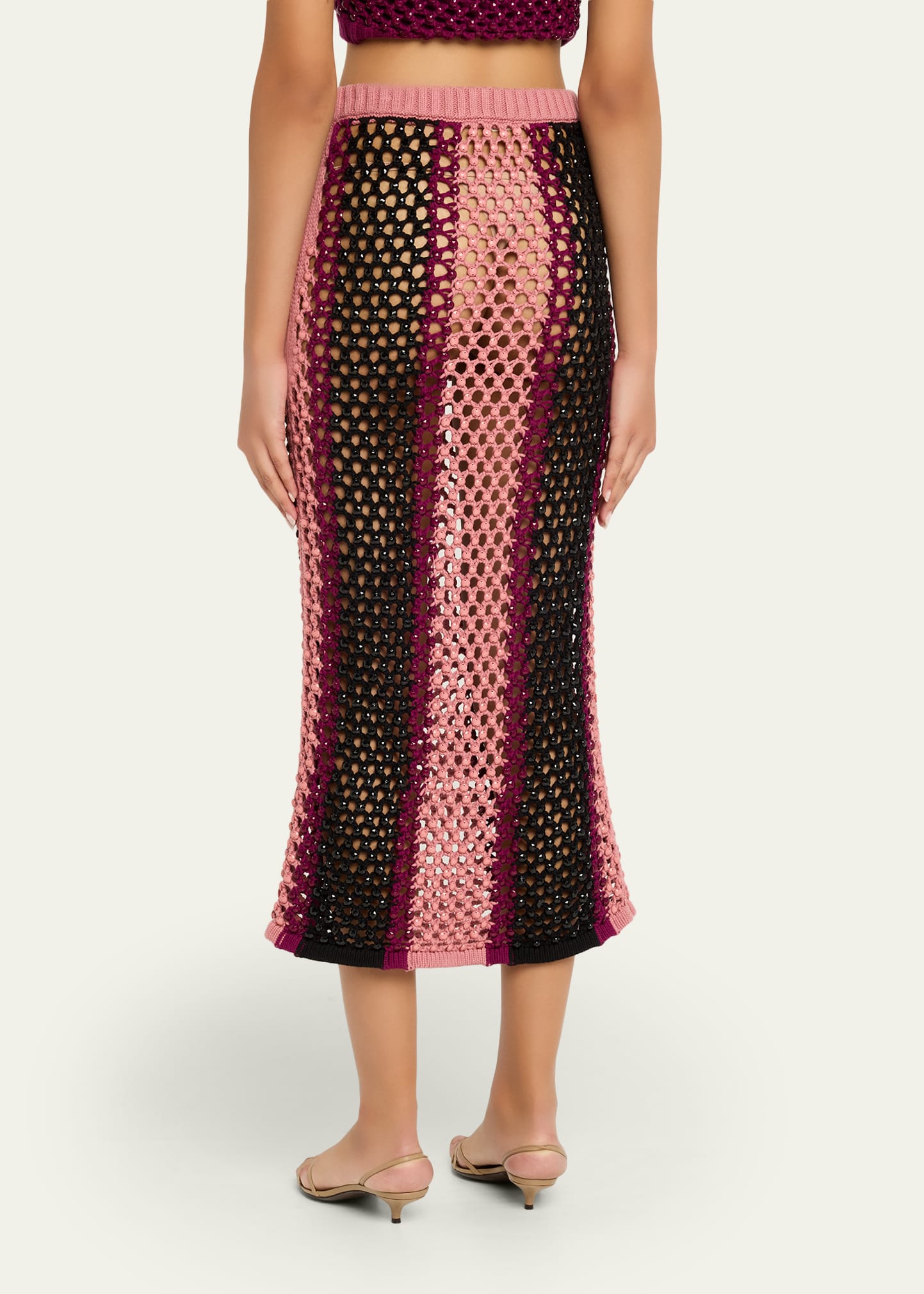 Diotima Spice Crystal Striped Crochet Knit Midi Skirt - Bergdorf