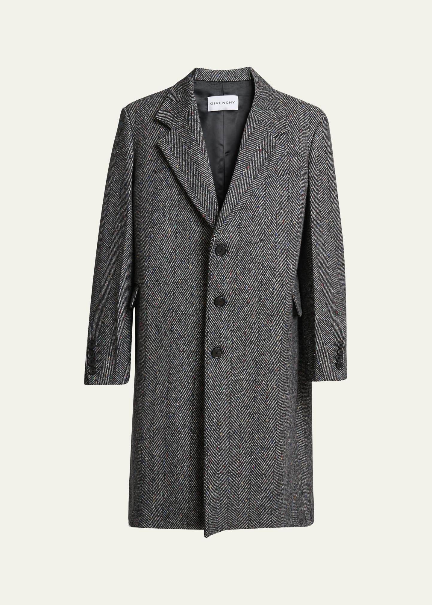 GIVENCHY ウールカシミヤ 8ボタン ピーコート Givenchy Men's Donegal Herringbone Coat - Bergdorf Goodman