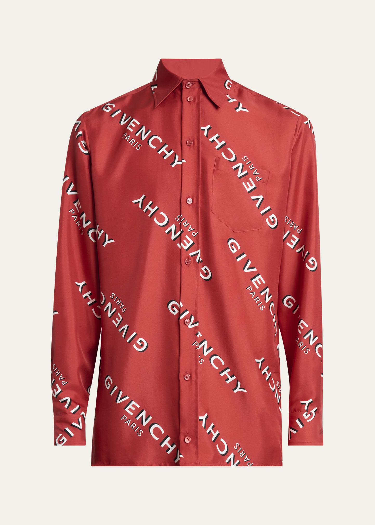 Givenchy Men's Diagonal-Logo Silk Shirt - Bergdorf Goodman
