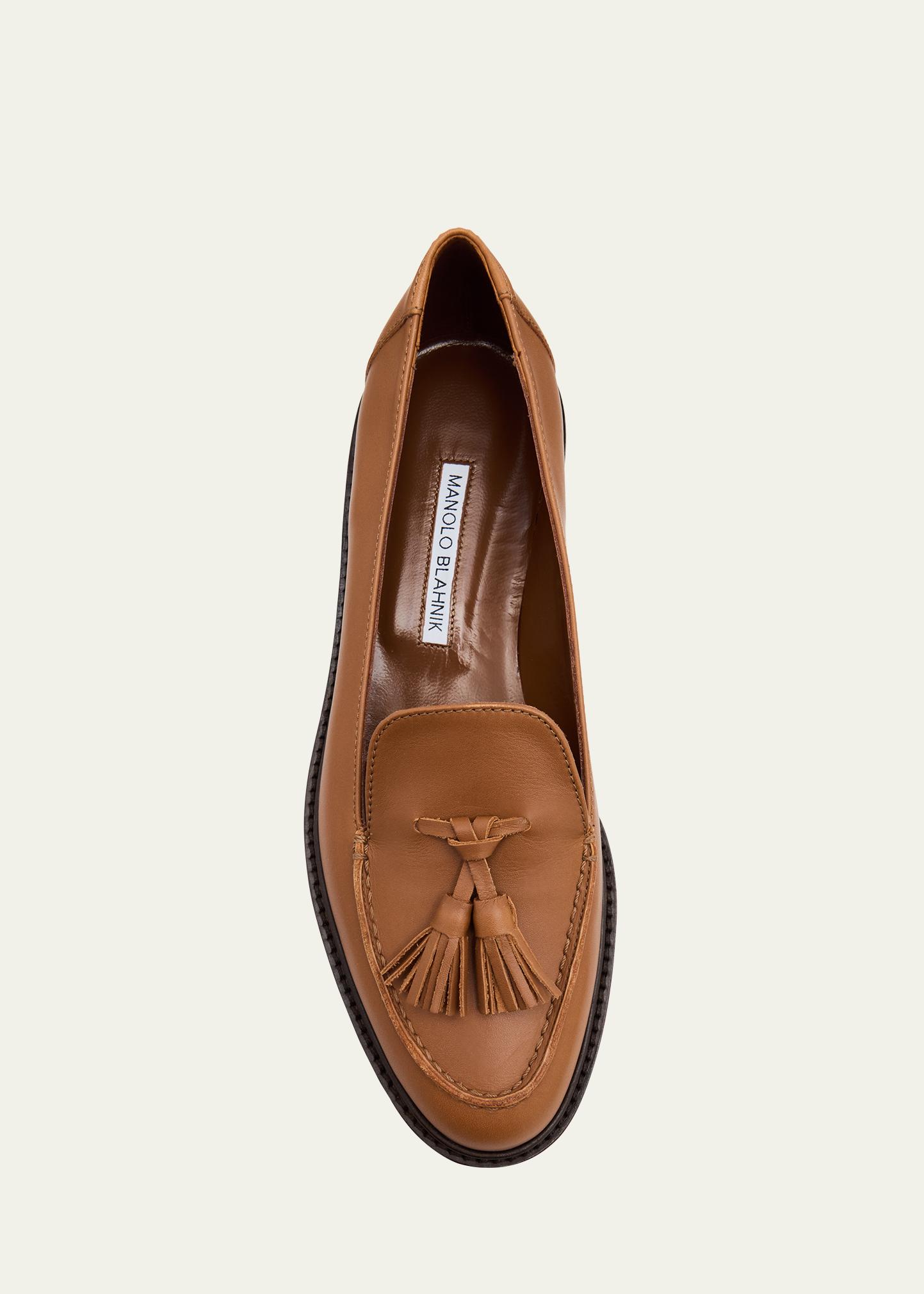 Manolo Blahnik Bucky Leather Loafers - Bergdorf Goodman