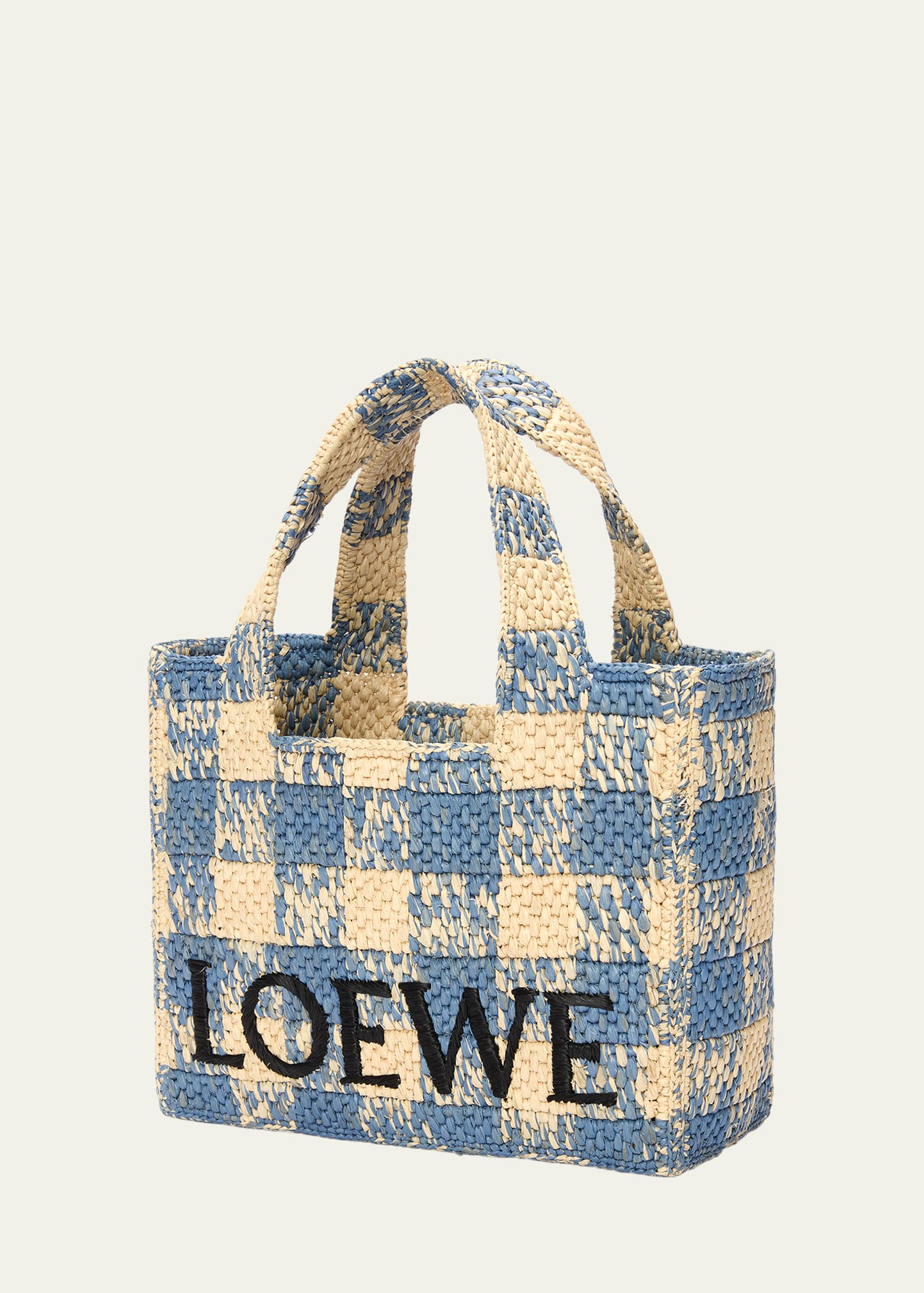 Loewe Medium Logo Tote Bag in Gingham Raffia - Bergdorf Goodman