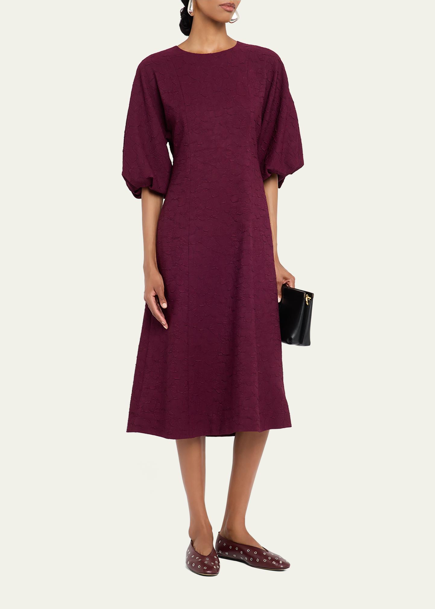 Lafayette 148 New York Balloon-Sleeve Jacquard Midi Dress 