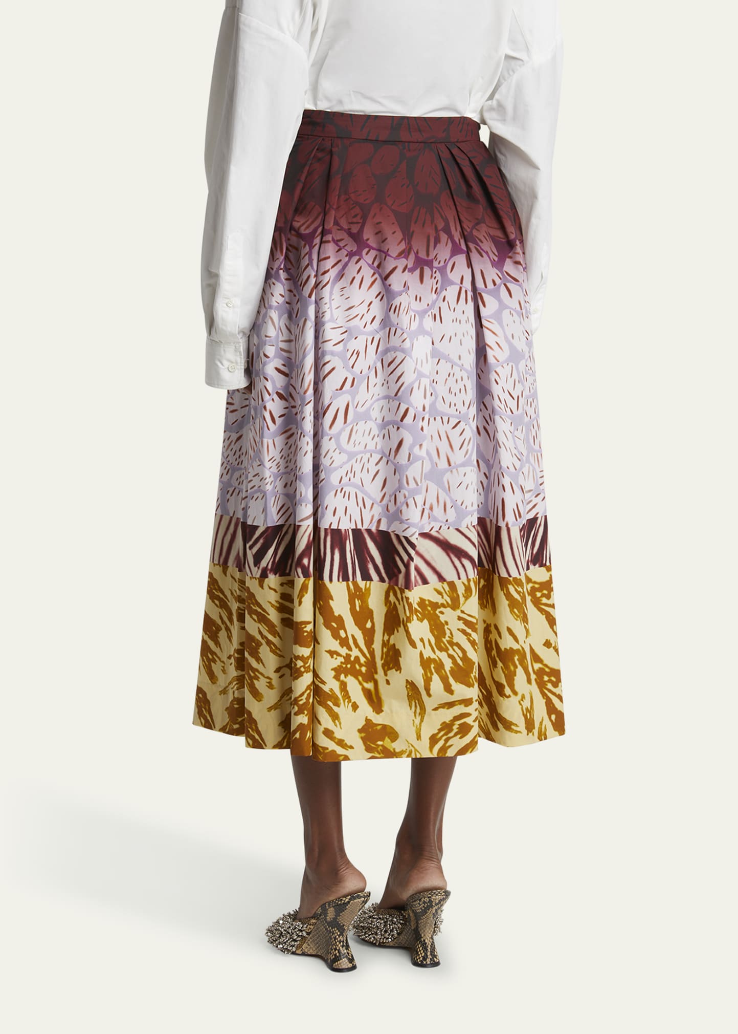 Dries Van Noten Soni Mixed-Print Pleated Skirt - Bergdorf Goodman