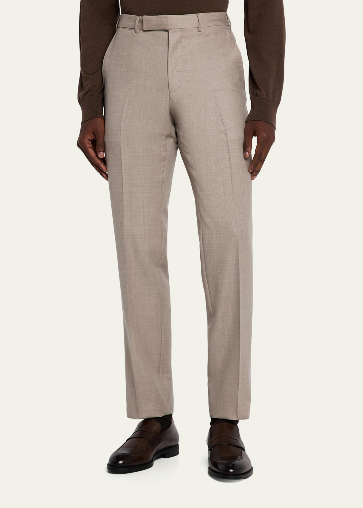 Igarashi Trousers ビスポーク Zegna ビエルモンテ ZEGNA Men's Cavalry Twill Sharkskin Flat-Front Trousers - Bergdorf