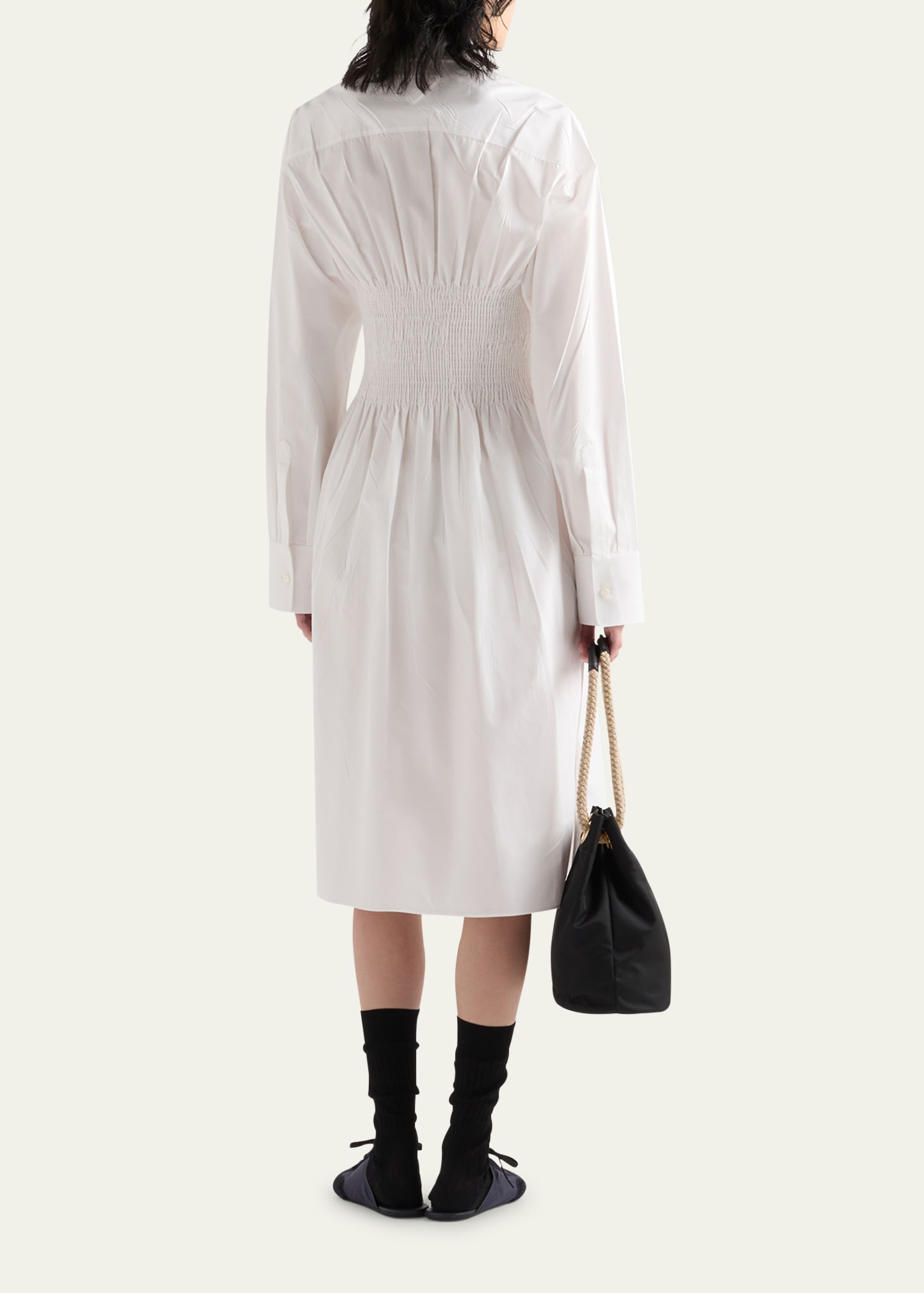 Prada Smocked Canvas Fit-and-Flare Midi Shirt Dress - Bergdorf Goodman