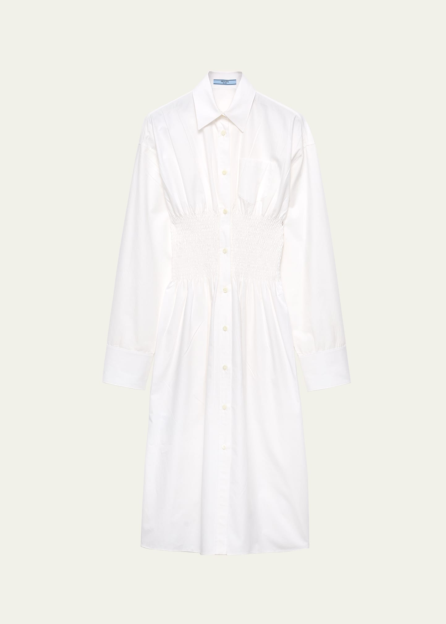 Prada Smocked Canvas Fit-and-Flare Midi Shirt Dress - Bergdorf Goodman