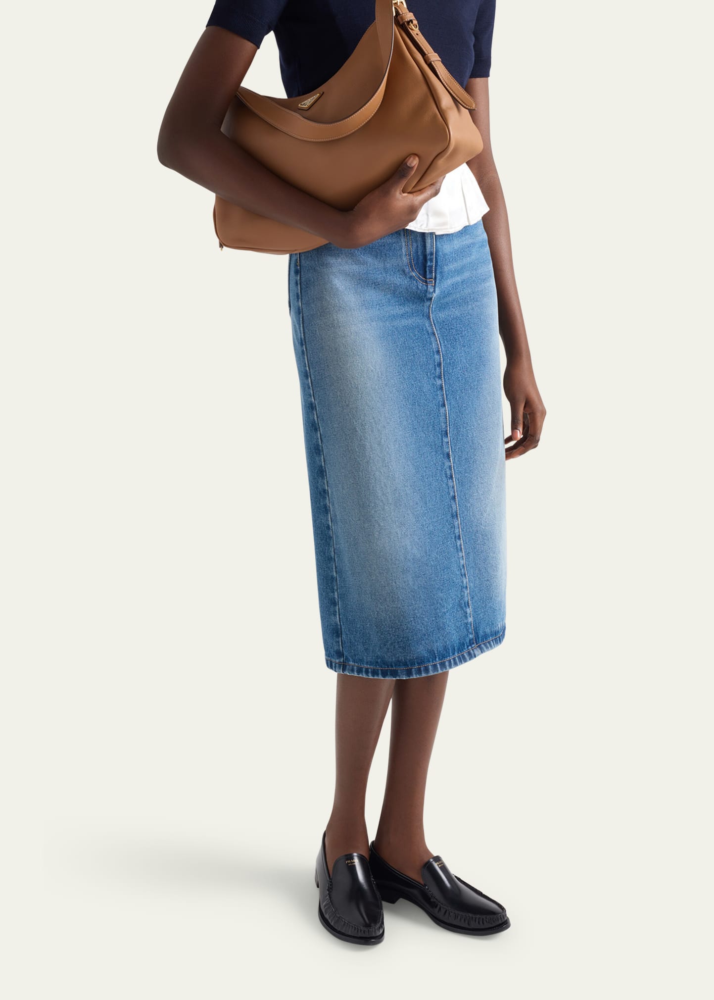Prada Faded Denim Midi Skirt - Bergdorf Goodman