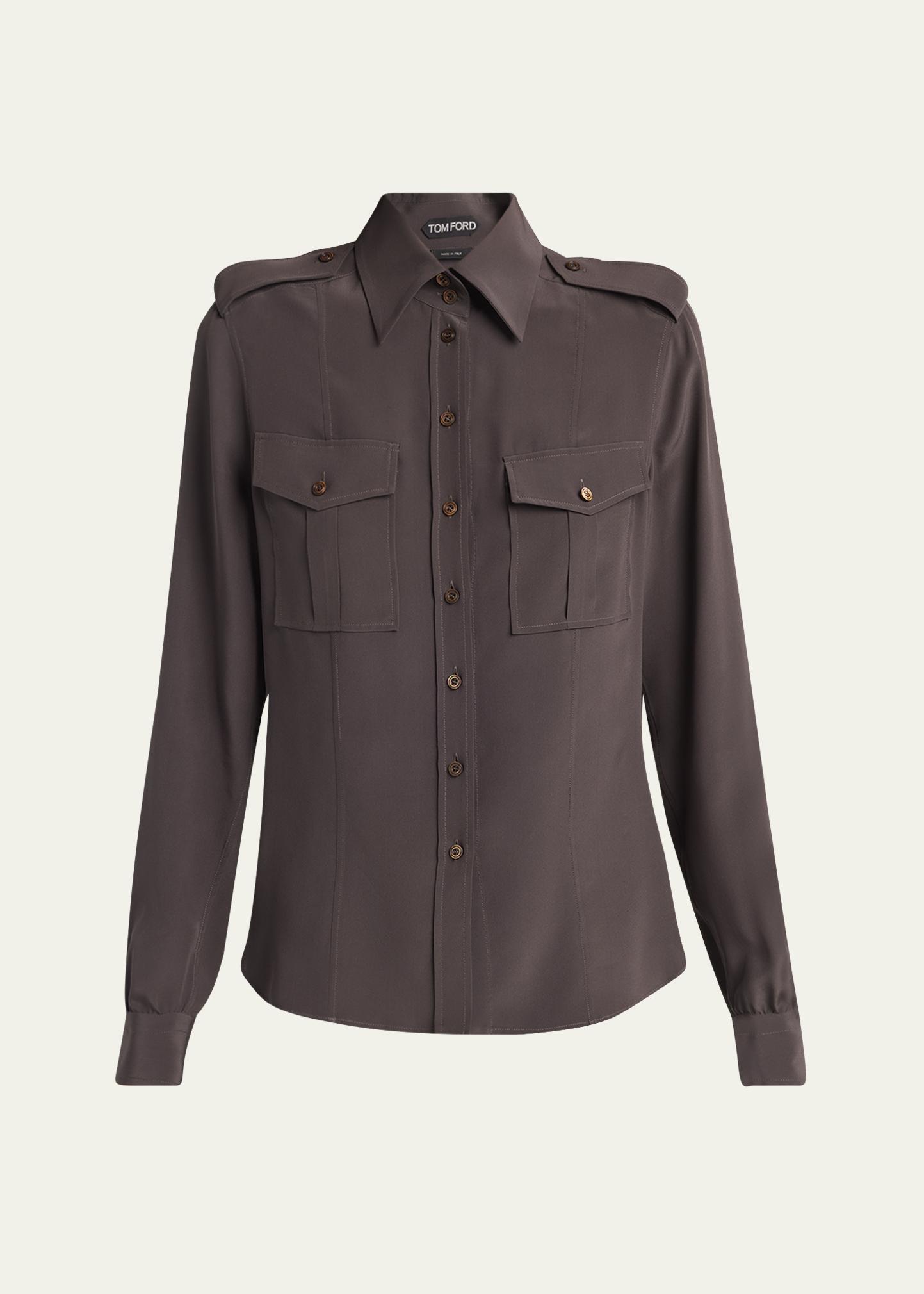 TOM FORD Silk Crepe De Chine Military Shirt - Bergdorf Goodman