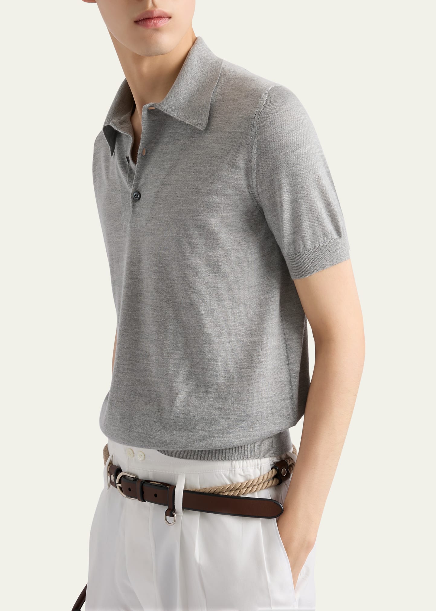 Prada Men's Cashmere and Silk Knit Short-Sleeve Polo Sweater