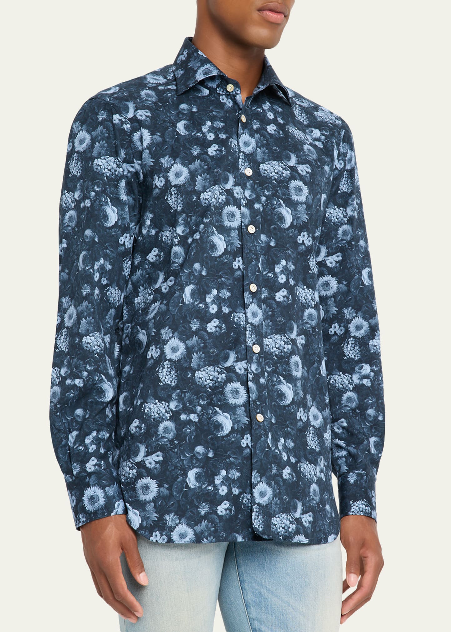 Kiton Men's Cotton Tonal Floral Sport Shirt - Bergdorf Goodman